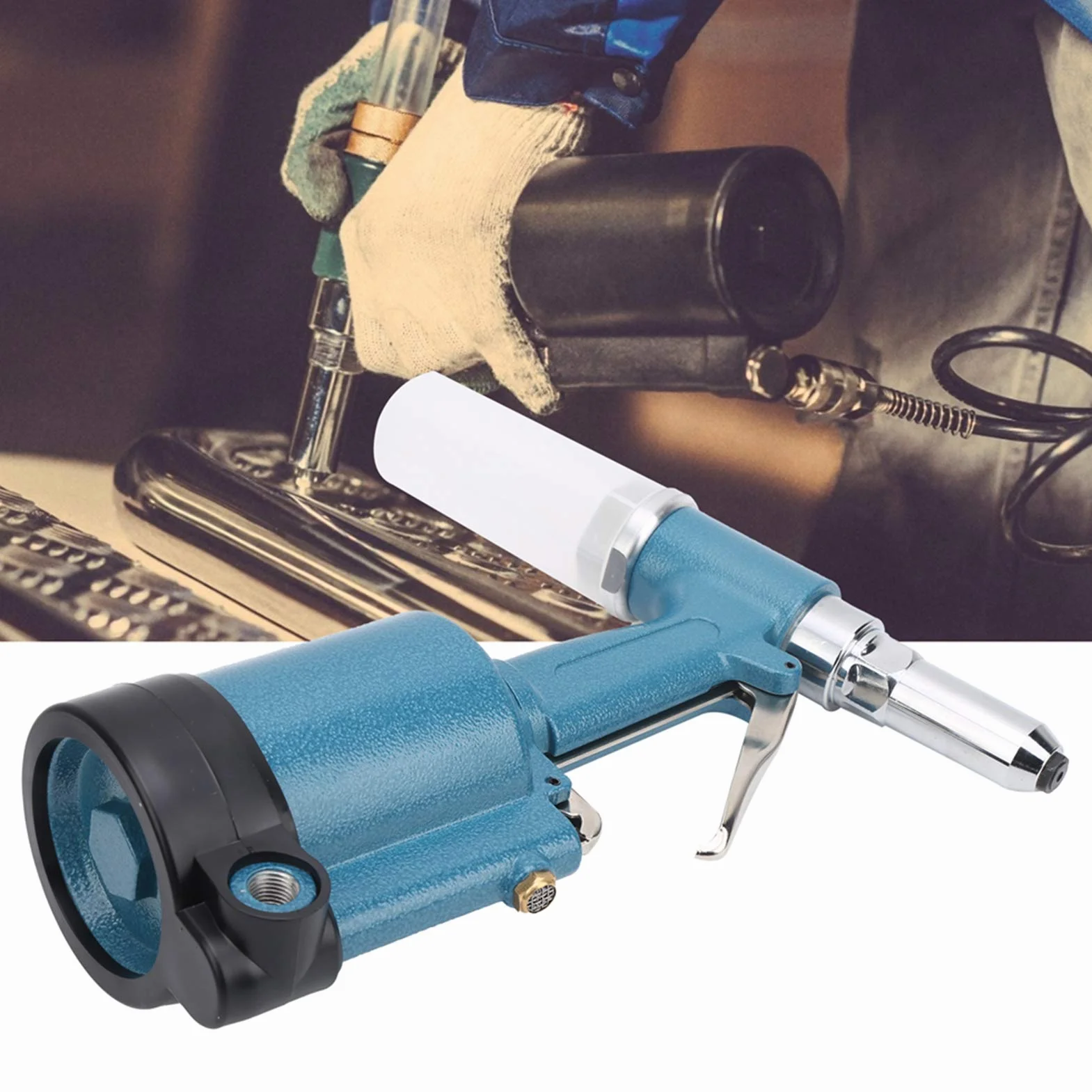 Pistolet do Nitowania Powietrznego Aluminiowy Nitownica Pneumatyczna KP 702 3-szczękowa Konstrukcja Hydrauliczna Skok 18 Mm 0,5 do 0,7 MPA dla Stalowych Nitów Aluminiowych Przemysłowy (Styl