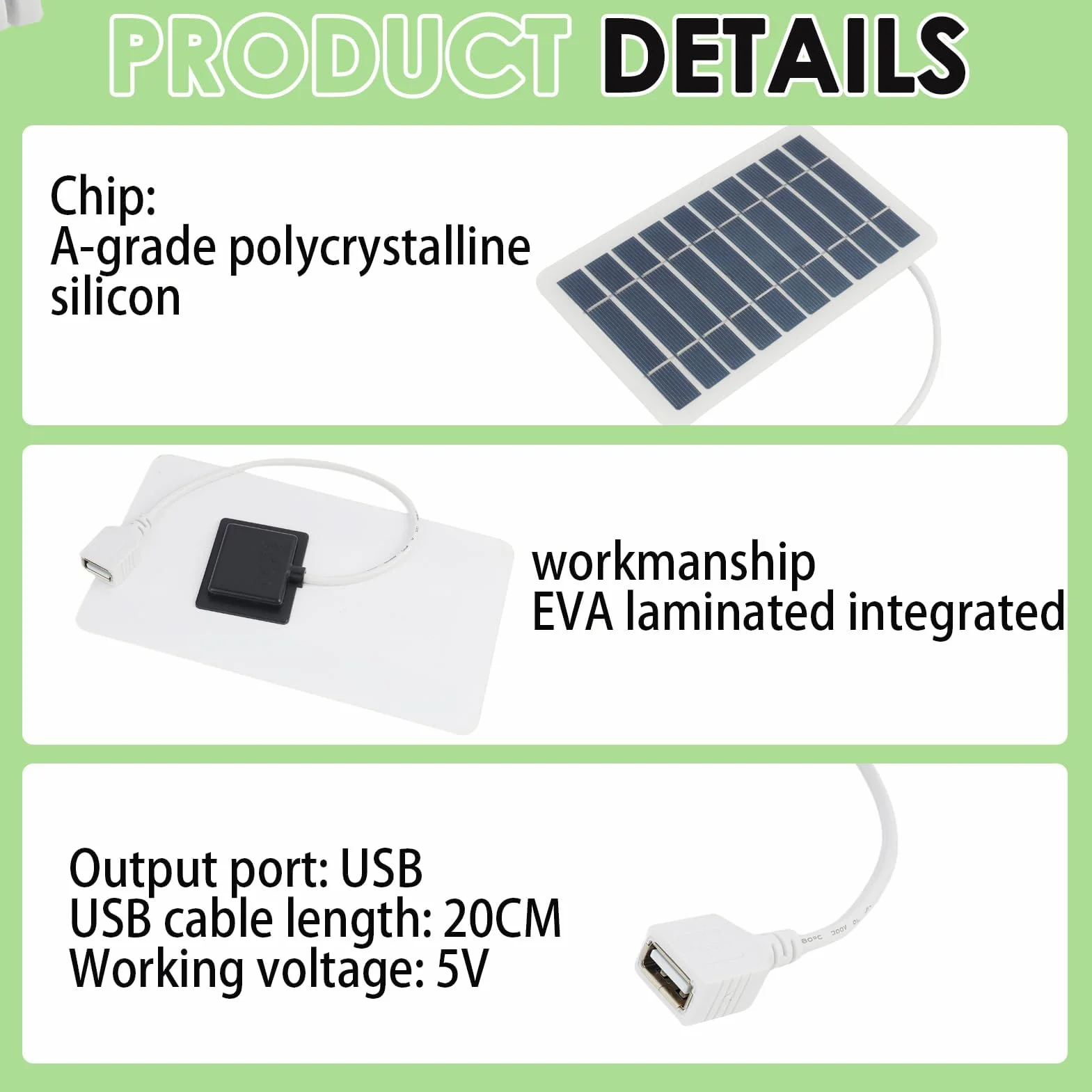 Przenośny panel słoneczny 2W 5V USB wodoodporny ramka z płyty epoksydowej
