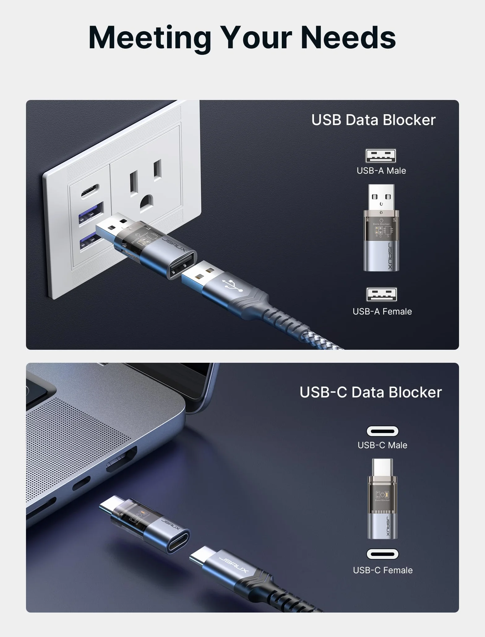 JSAUX Blokada Danych USB USB C 4-pak Tylko do Ładowania Przeciw Podsłuchiwaniu