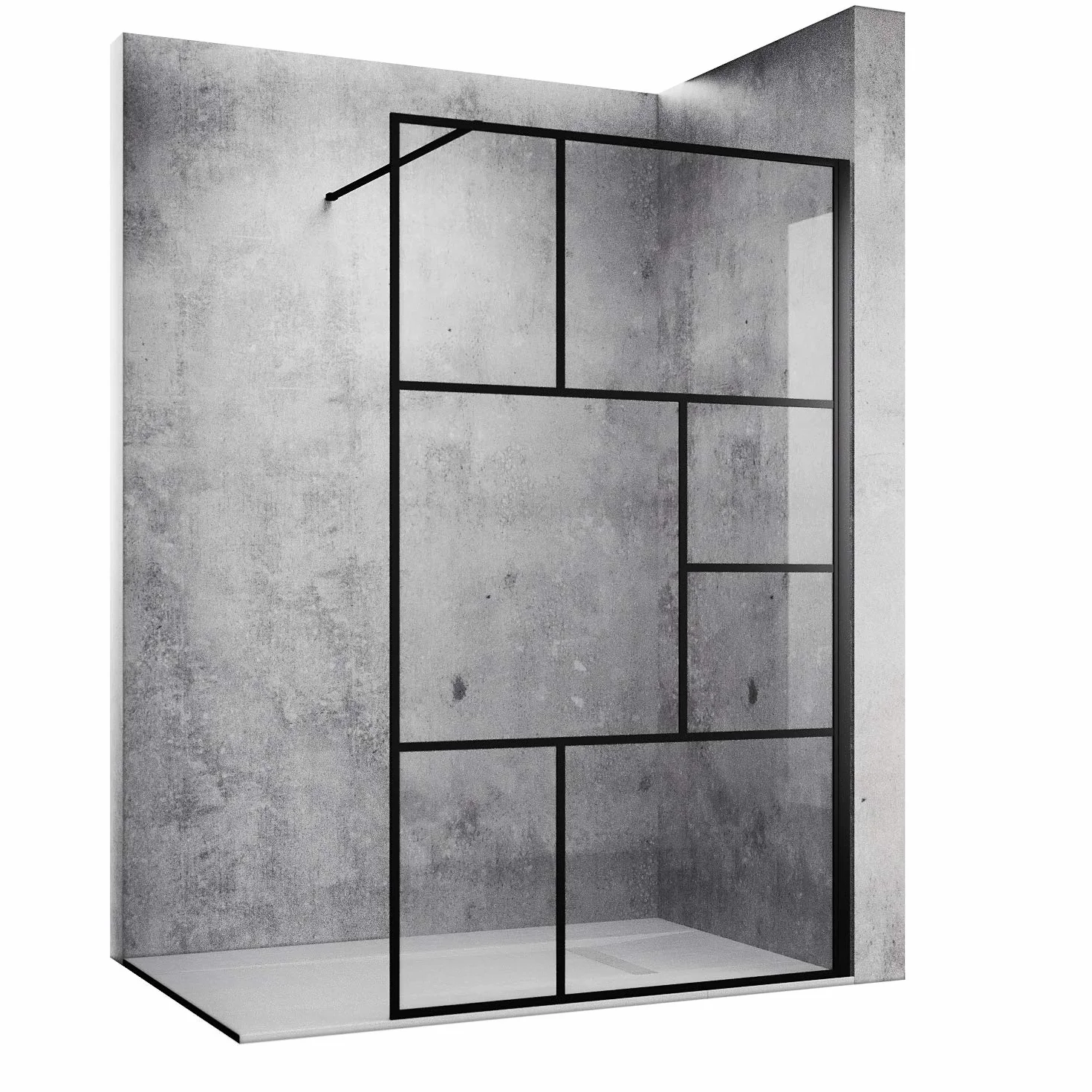 SONNI Ścianka prysznicowa 100 x 200 cm Walk In Black Frame Style z bezpiecznego szkła nano 8 mm, kabina prysznicowa ze stabilizatorem do montażu na brodzikach lub podłodze