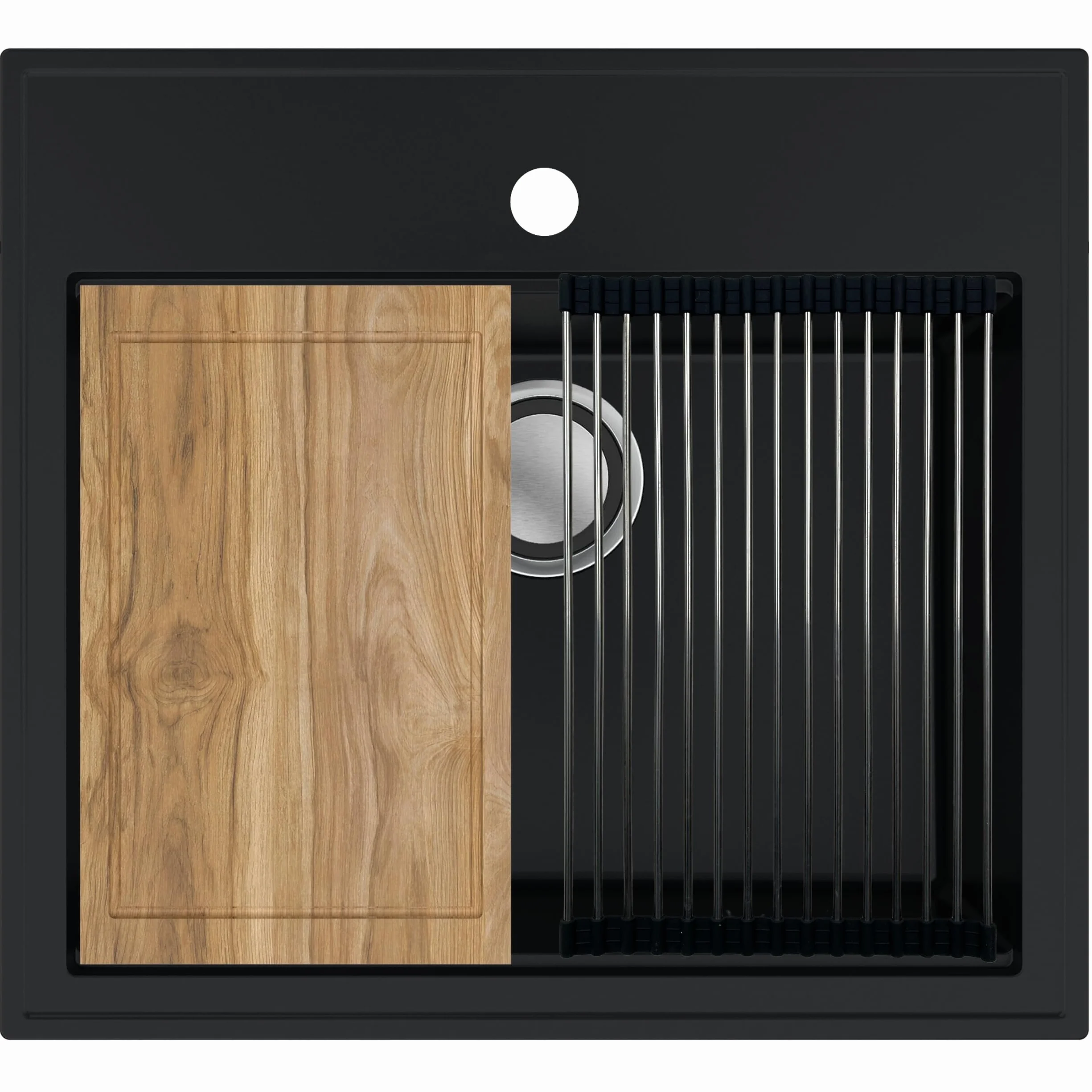 SINK Quality zlewozmywak czarny granit 56 x 51 cm – nowoczesny zlewozmywak kuchenny z deską do krojenia, syfonem Pop Up, ociekacz, środek impregnujący – zlewozmywak do zabudowy do szafki pod umywalkę