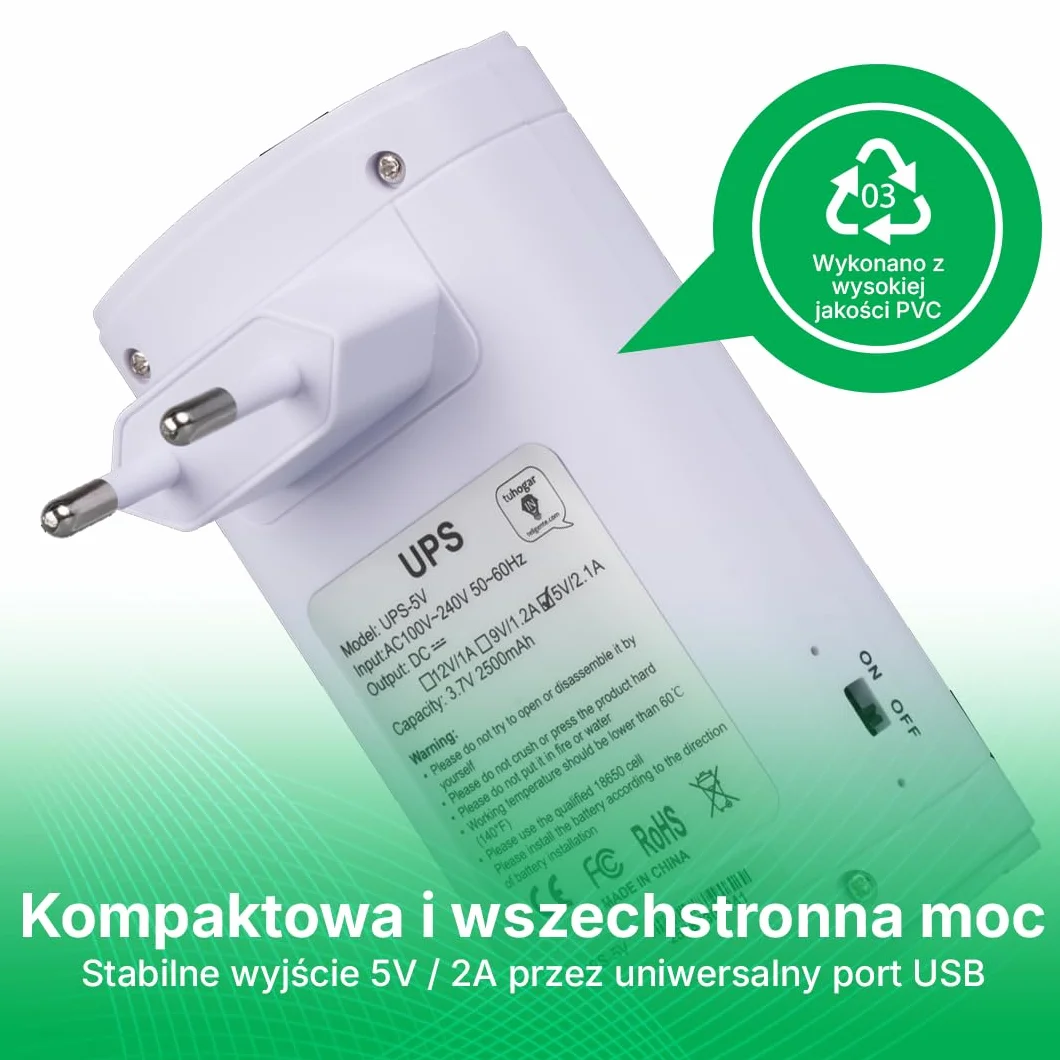 Mini UPS 5V 2A Przenośny Zasilacz Awaryjny SAI 2500mAh USB do Routerów i Kamer