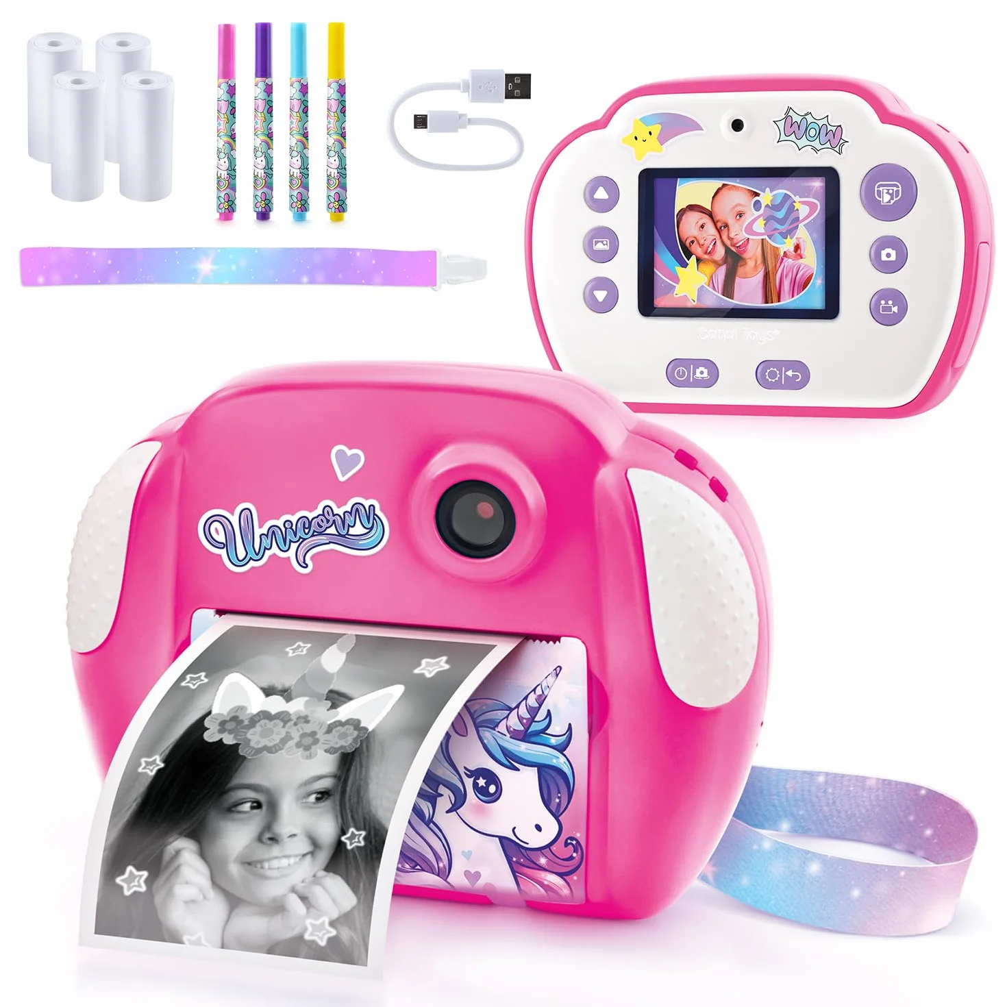 Canal Toys Aparat do natychmiastowego druku fotograficznego selfie wideo papier termiczny 250 zdjęć Wyświetlacz LCD CLK 013 różowy
