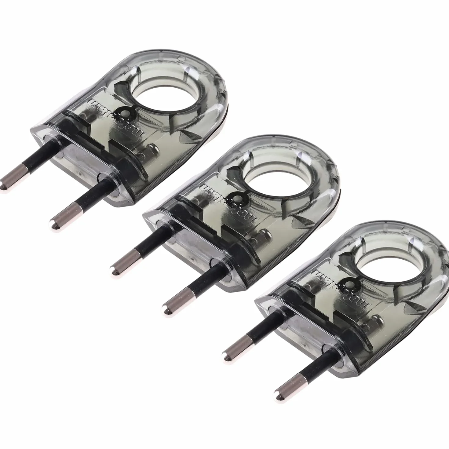 Wtyczka płaska z okrągłym otworem, wtyczka 230V, 6A, Schuko - płaska, Eurostecker, europejskie wtyczki płaskie, wtyczki zasilające - płaskie, Euro - 2-biegunowe wtyczki płaskie, 3 sztuki (pomalowane)