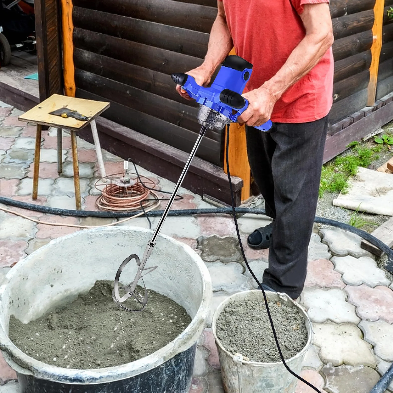 Mikser elektryczny, 2600W Regulowany 6-biegowy mikser do betonu przenośny mikser zaprawy Mieszadło M14 do mieszania farby cementowej zaprawy betonowej