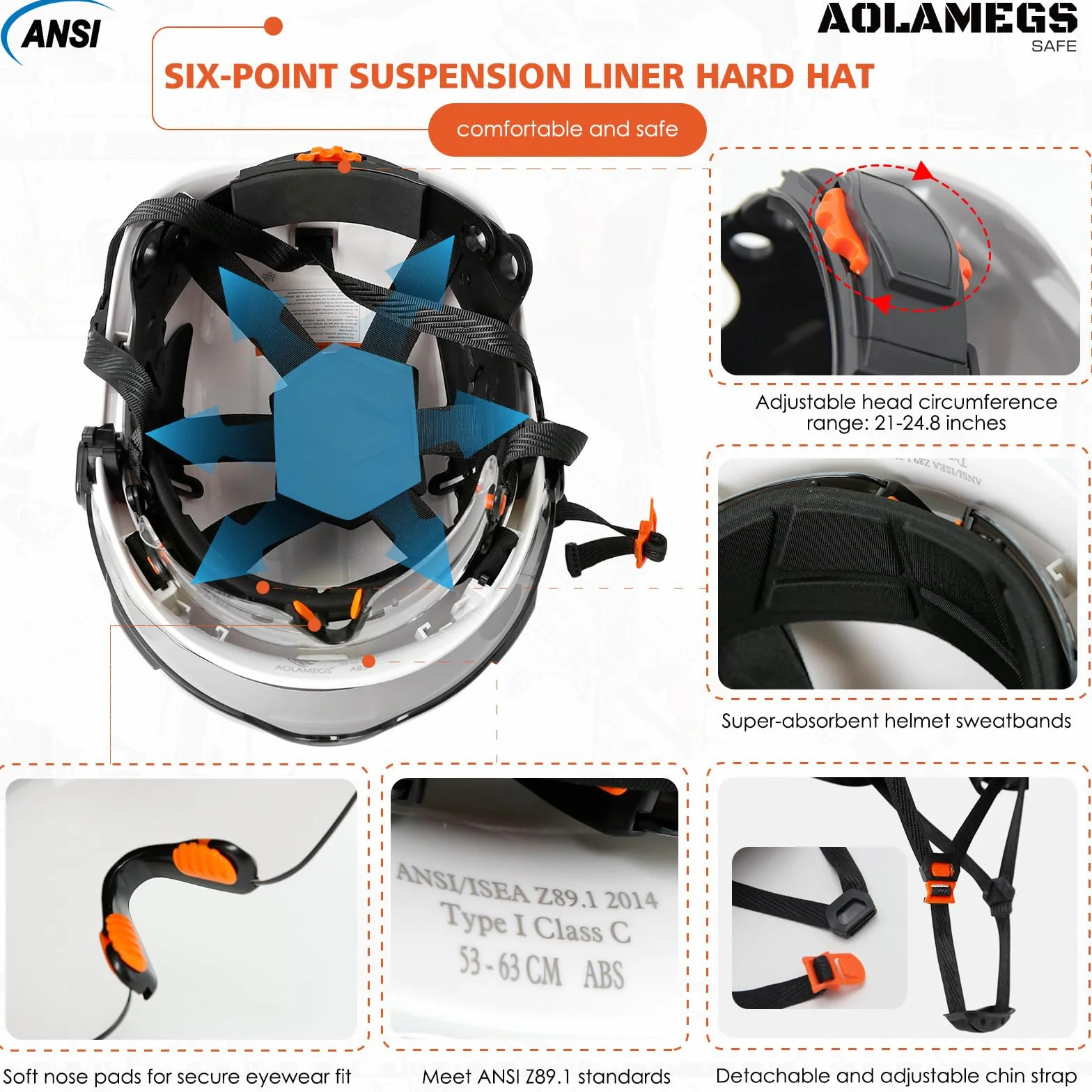 Cascos De Construccion Wentylowany kask ochronny z przezroczystym wizjerem, homologacja OSHA, z paskiem podbródkowym, 6-punktowe zawieszenie