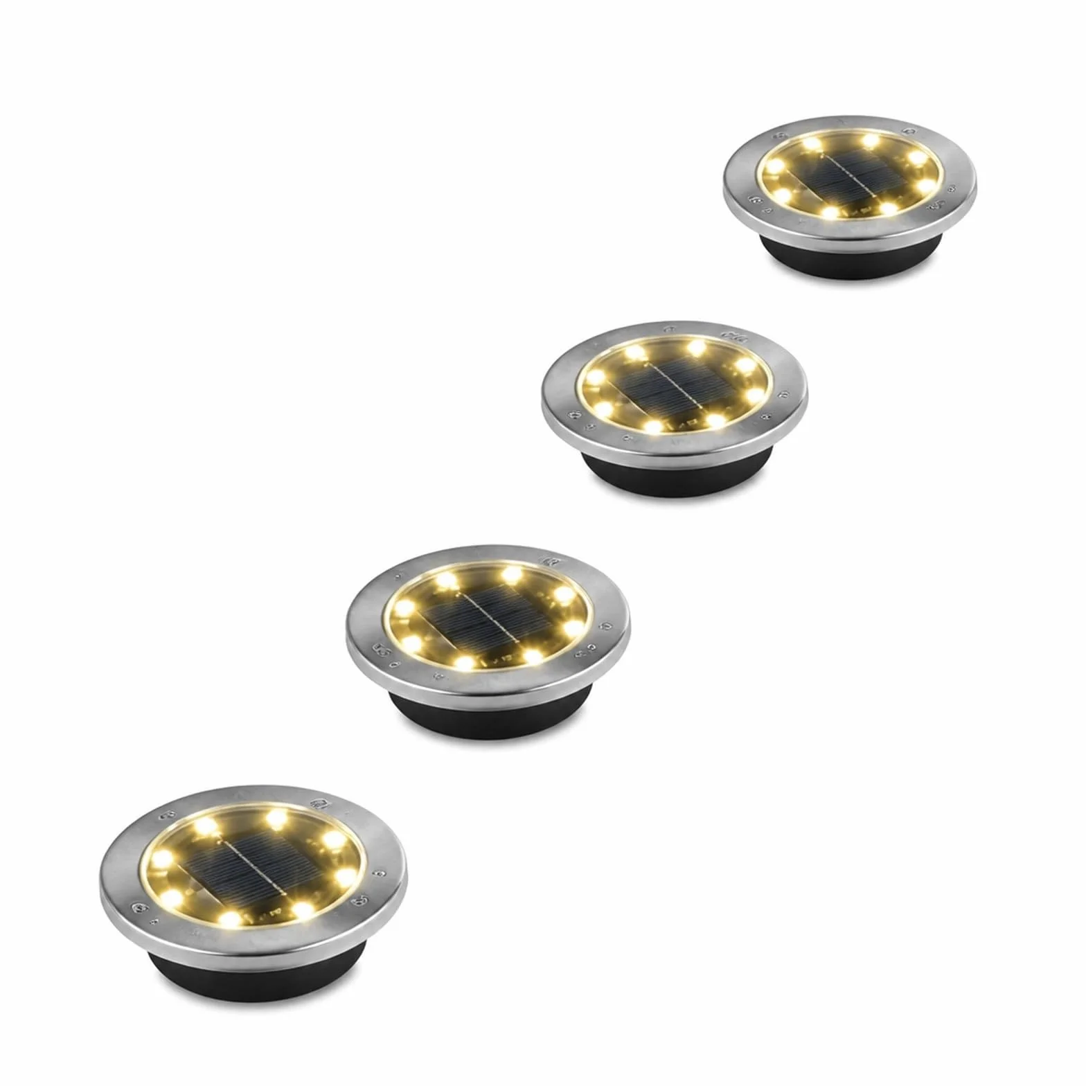 Lampy Solarne Naziemne, 10 Szt. Solarne Światło Gruntowe Zewnętrzny Dysk 8LED do ścieżki tarasowej(10pcs white light)