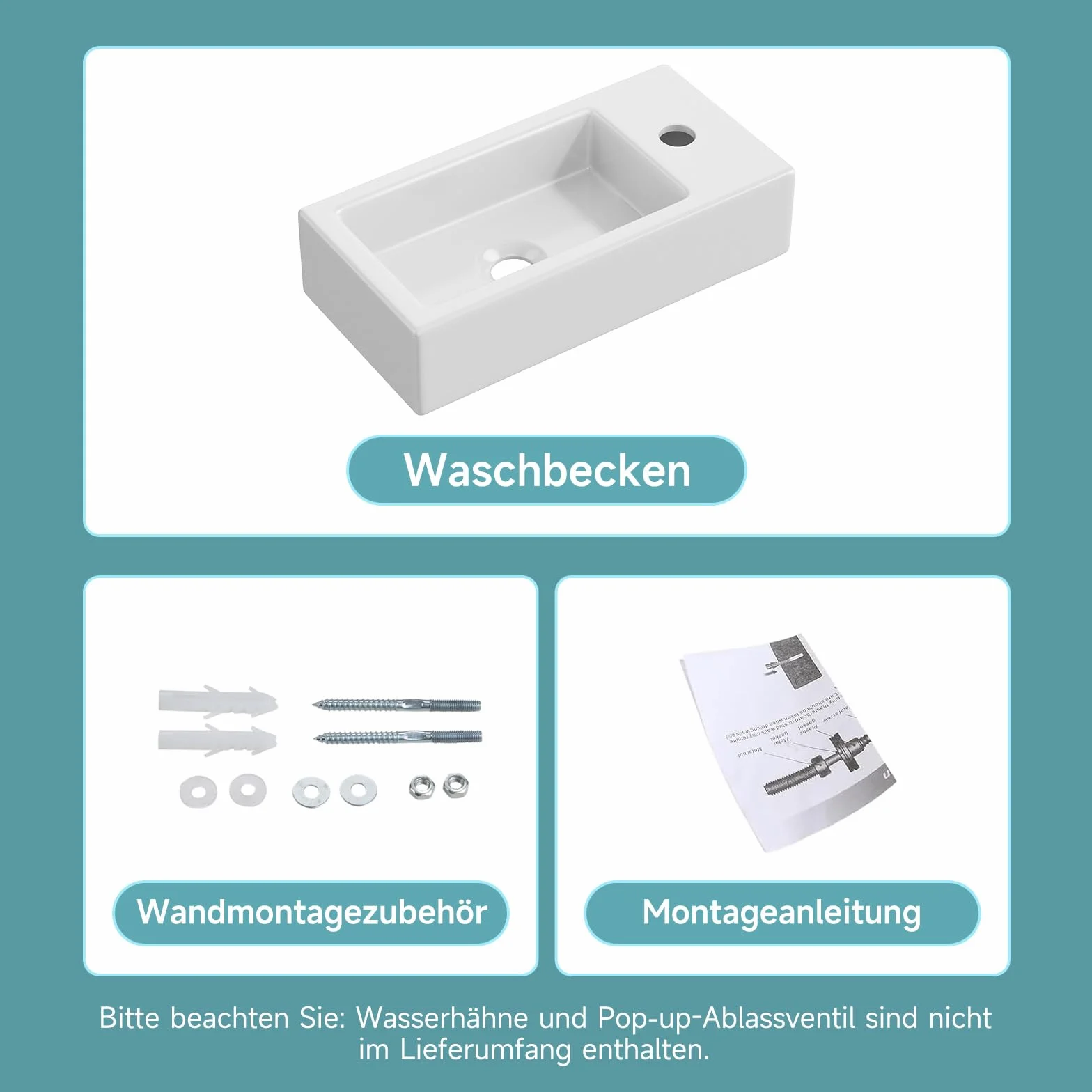 Mini umywalka, mała umywalka, WC dla gości, otwór na kran po prawej stronie | Umywalka wisząca łazienkowa umywalka ceramiczna, umywalka do rąk umywalka nablatowa biała, 37 x 18,5 x 9 cm