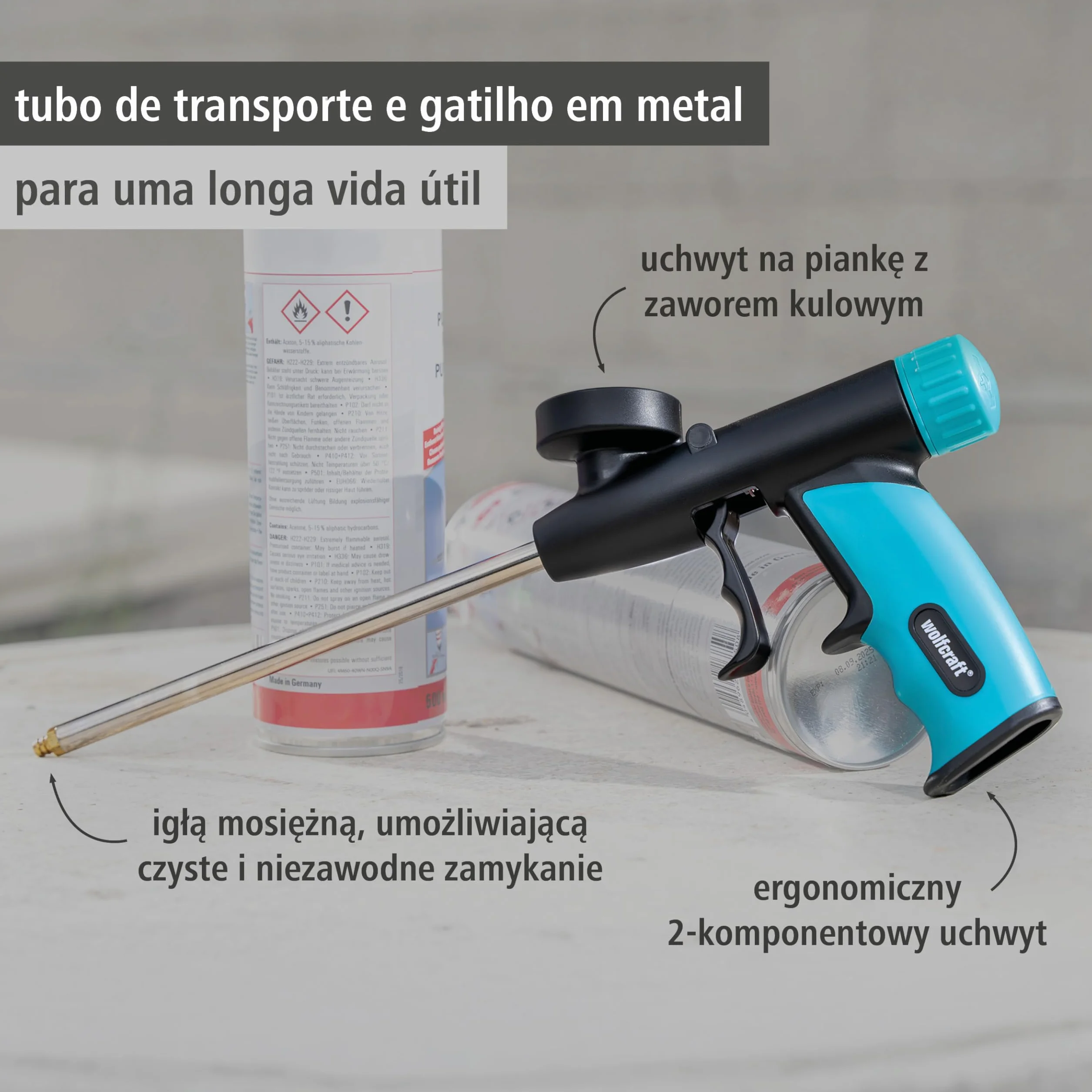 wolfcraft Pistolet do aplikatora pianki I 4342000 I do dokładnego uszczelnienia, izolacji i klejenia