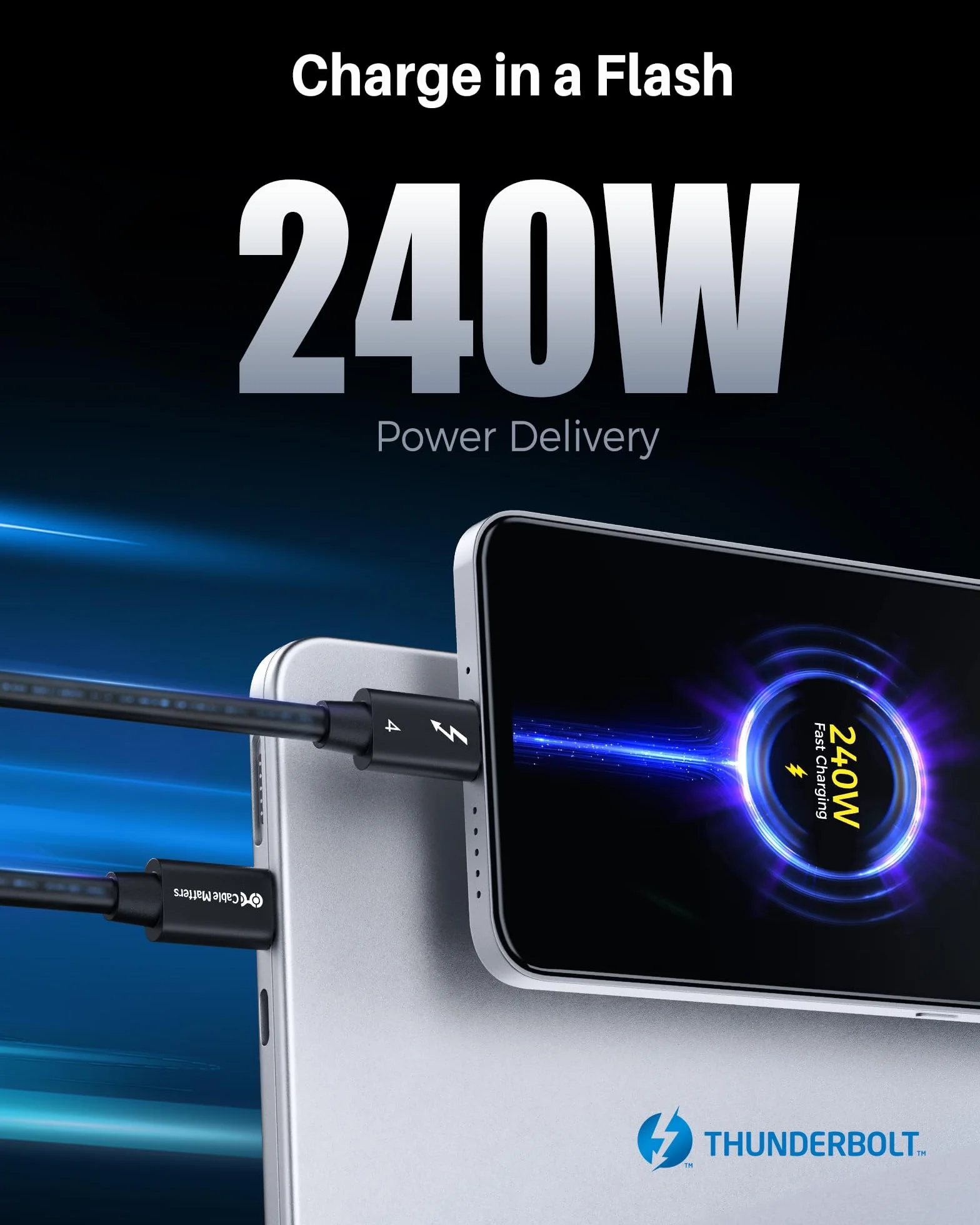 Certyfikowany kabel USB4 Thunderbolt 4 40 Gb/s 8K 100 W 0,8 m