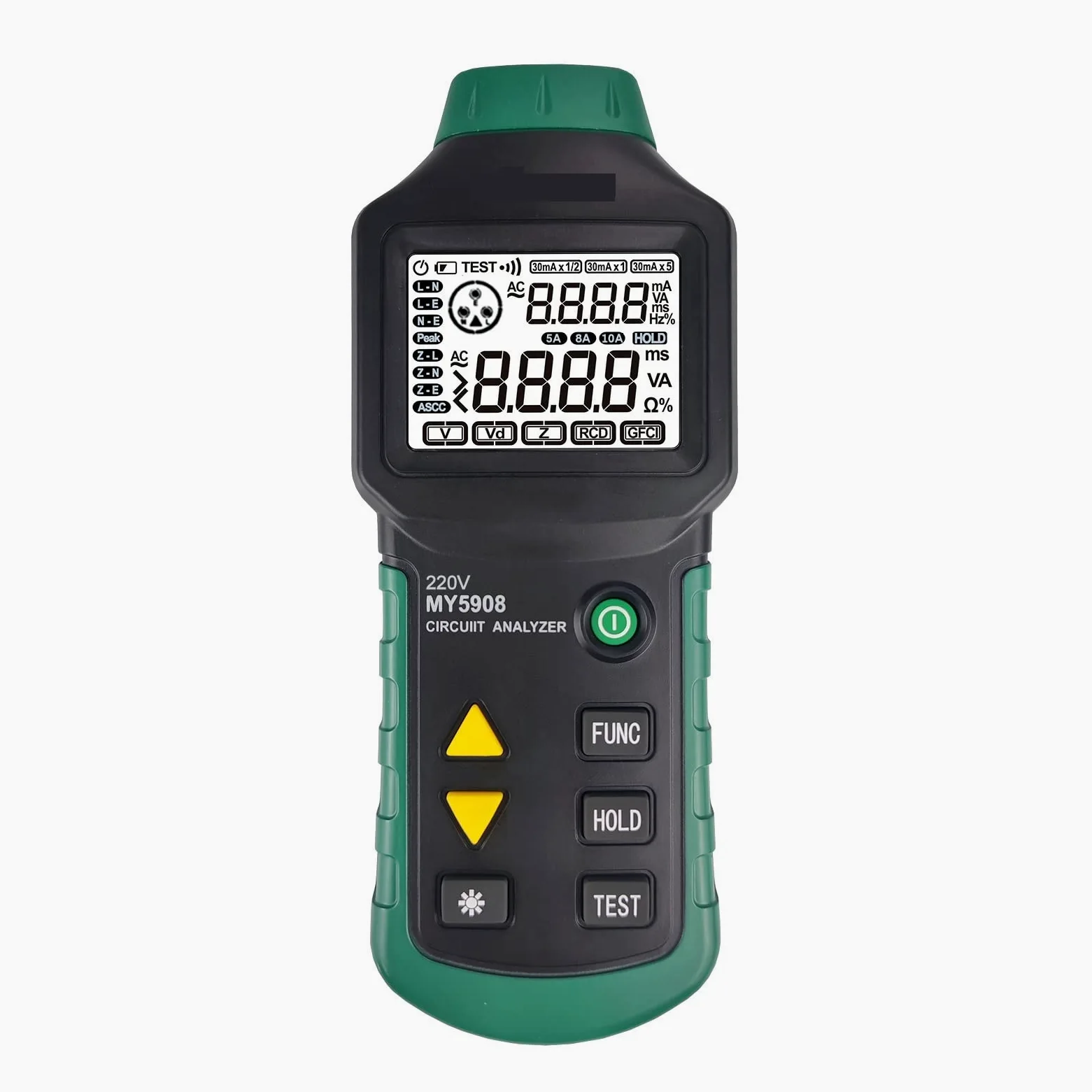 MY5908 LCD Cyfrowy analizator obwodów Napięcie GFCI RCD Tester usterek Linia dystrybucyjna niskiego napięcia Test awarii