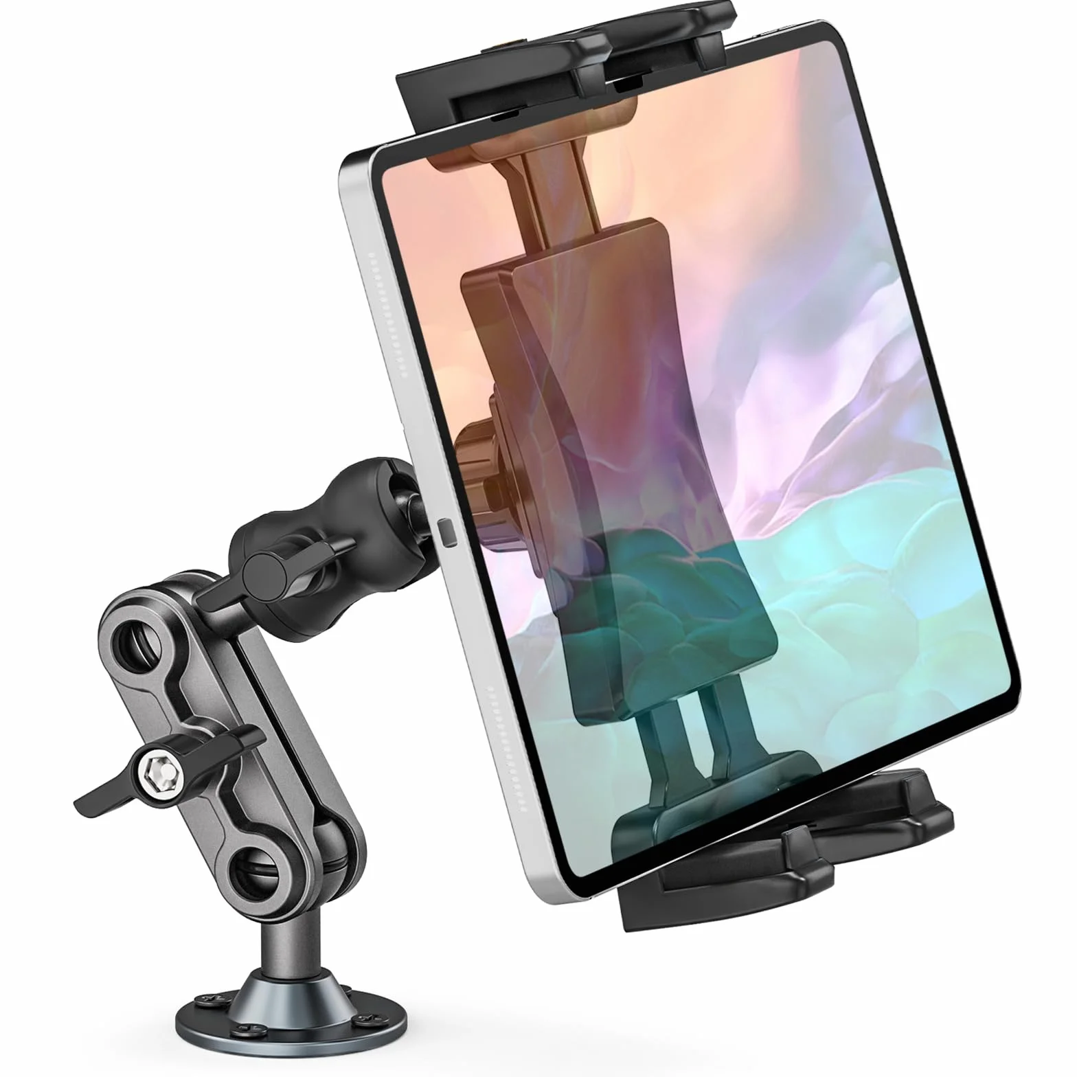 Uchwyt samochodowy na tablet, Heavy Duty Drill Base Tablet, nadaje się do samochodów ciężarowych, ścian i stołów, kompatybilny z tabletami i smartfonami od 4,7 do 12,9 cala