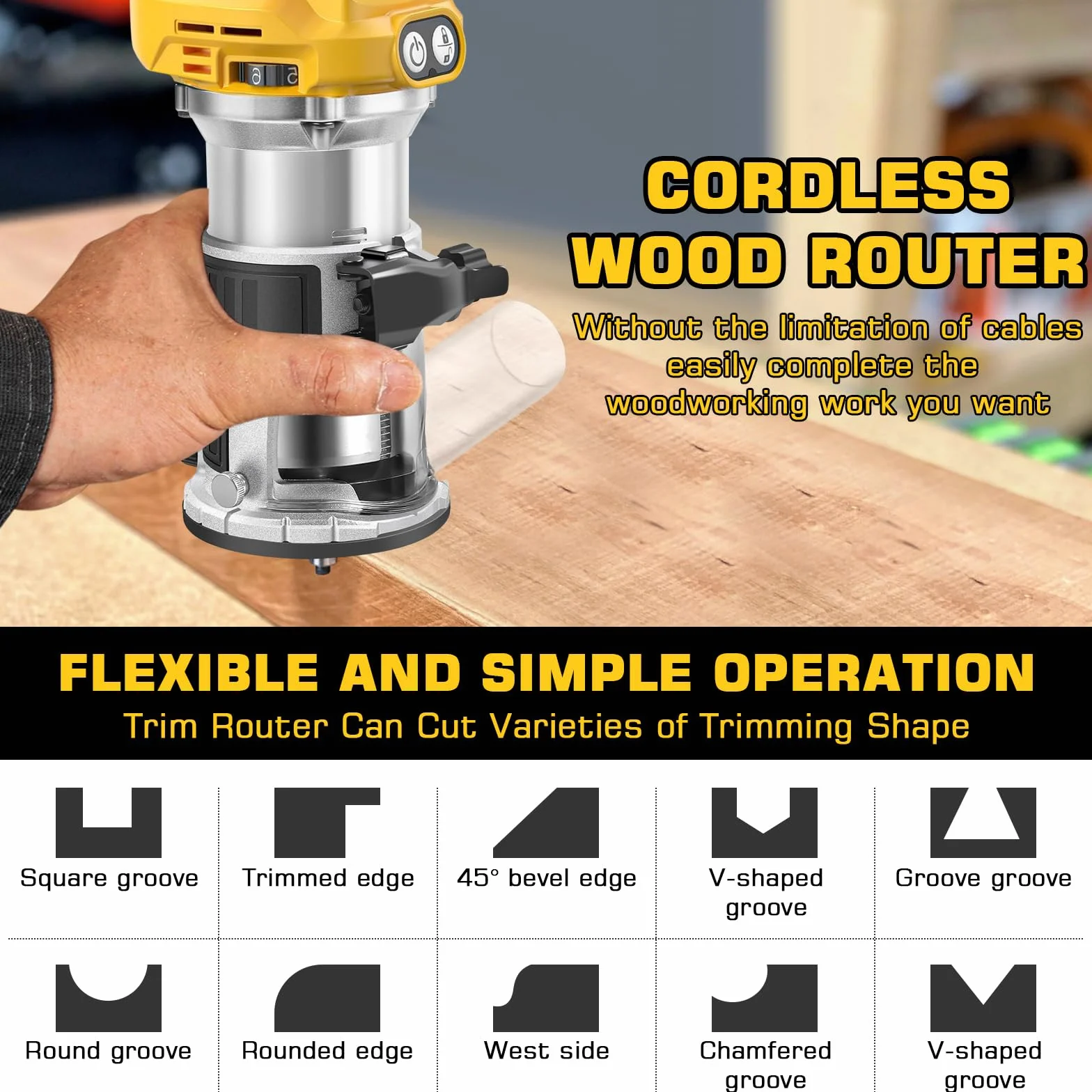 Wytłaczarka do drewna kompatybilna z akumulatorem Dewalt 18 V, 800 W, bezprzewodowy elektryczny router do drewna z 6 prędkościami, bezszczotkowy frez krawędziowy (bez baterii)