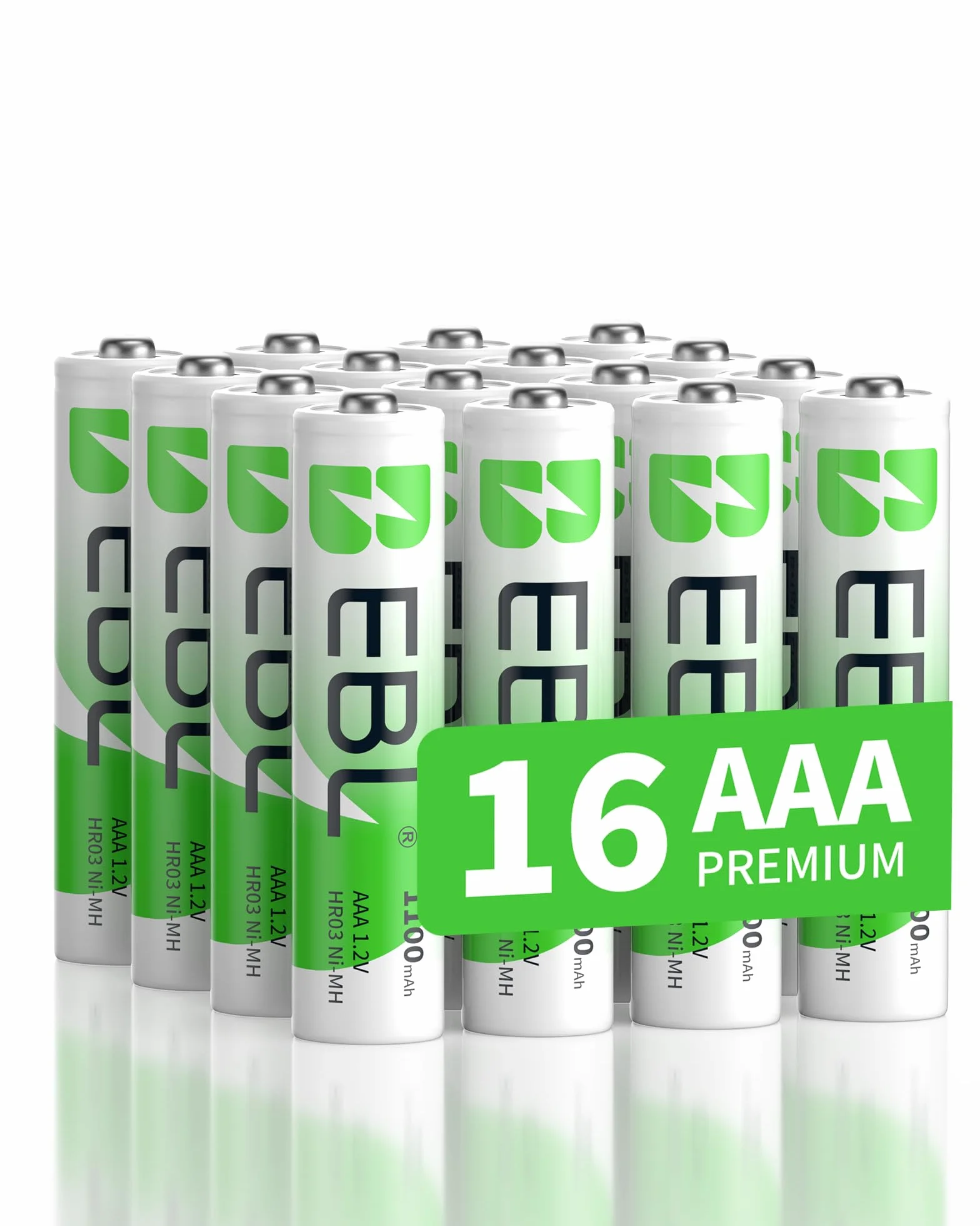 EBL Akumulator AAA 1100 mAh, 16 sztuk, typ Ni-MH, 1,2 V baterie AAA do ponownego ładowania, baterie Micro AAA