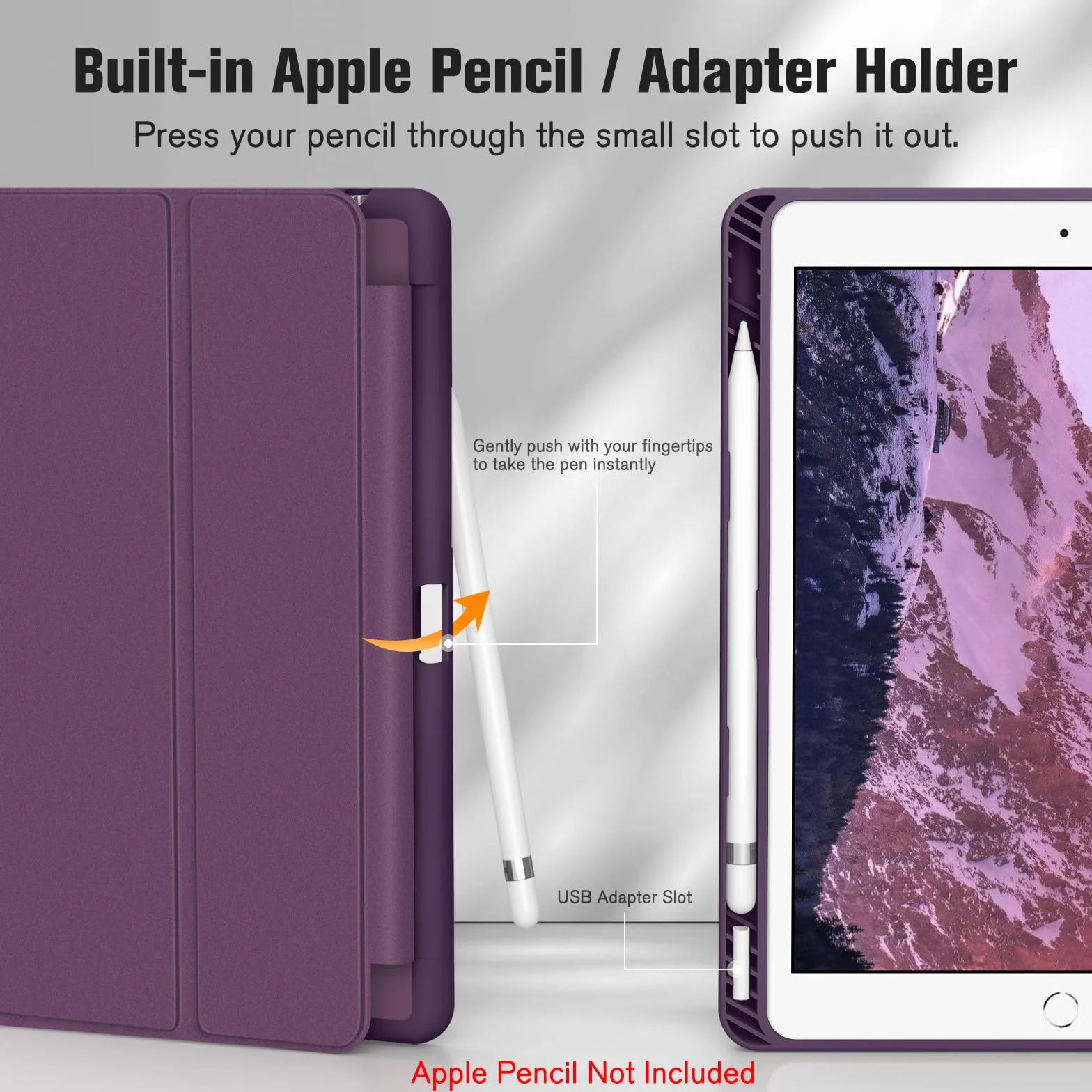 Fintie Etui na iPad 9. generacji 2021 10,2 cala TPU ochronne z uchwytem na ołówek Auto Sleep/Wake fioletowe