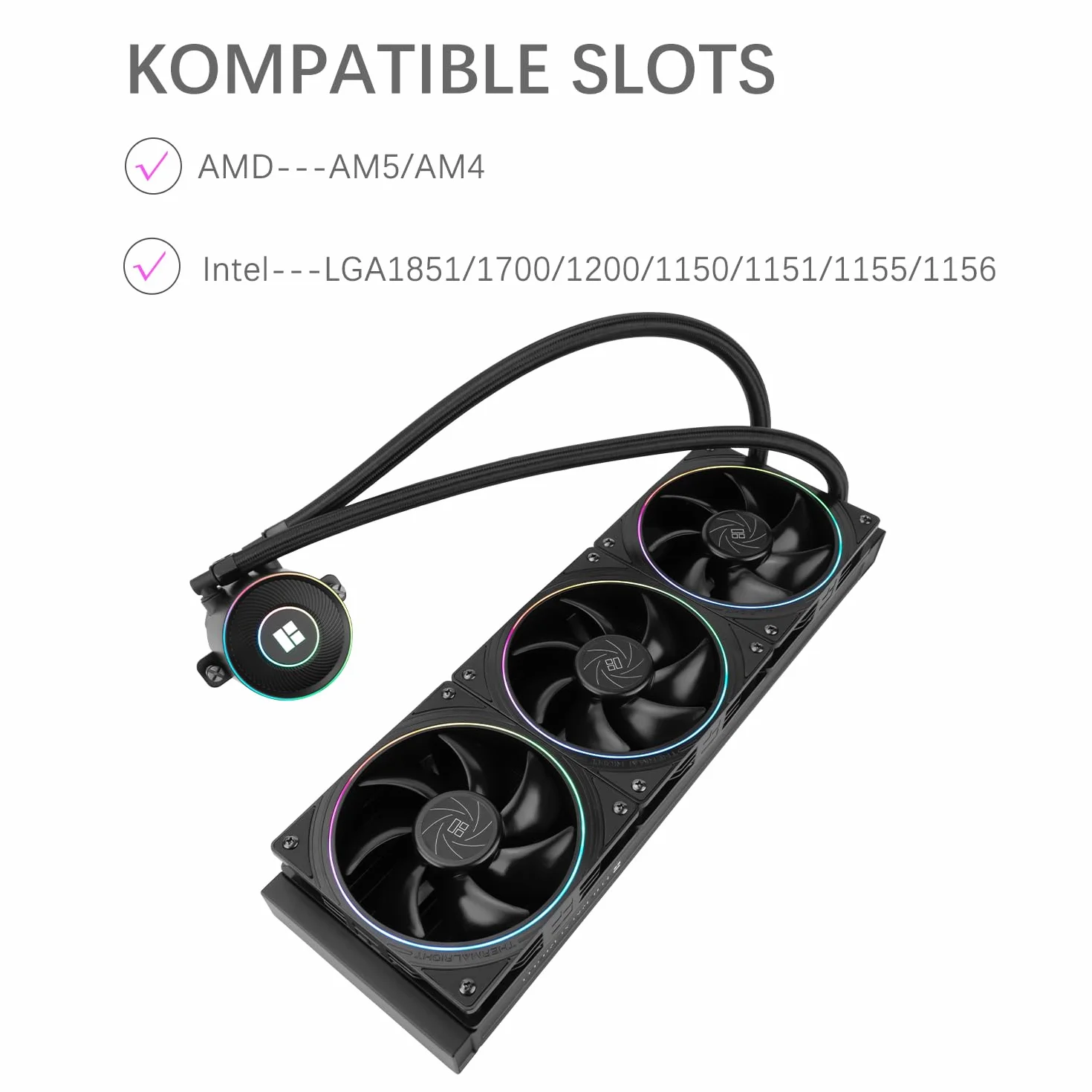 TR-Thermalright Aqua Elite 360 V5 ARGB Black chłodziarka cieczy do CPU, chłodzenie AIO 360 mm, 3 wentylatory PWM – ARGB – 2000 obr./min, do AM4/AM5, Intel LGA1851/1700/115x/1200 (czarny)