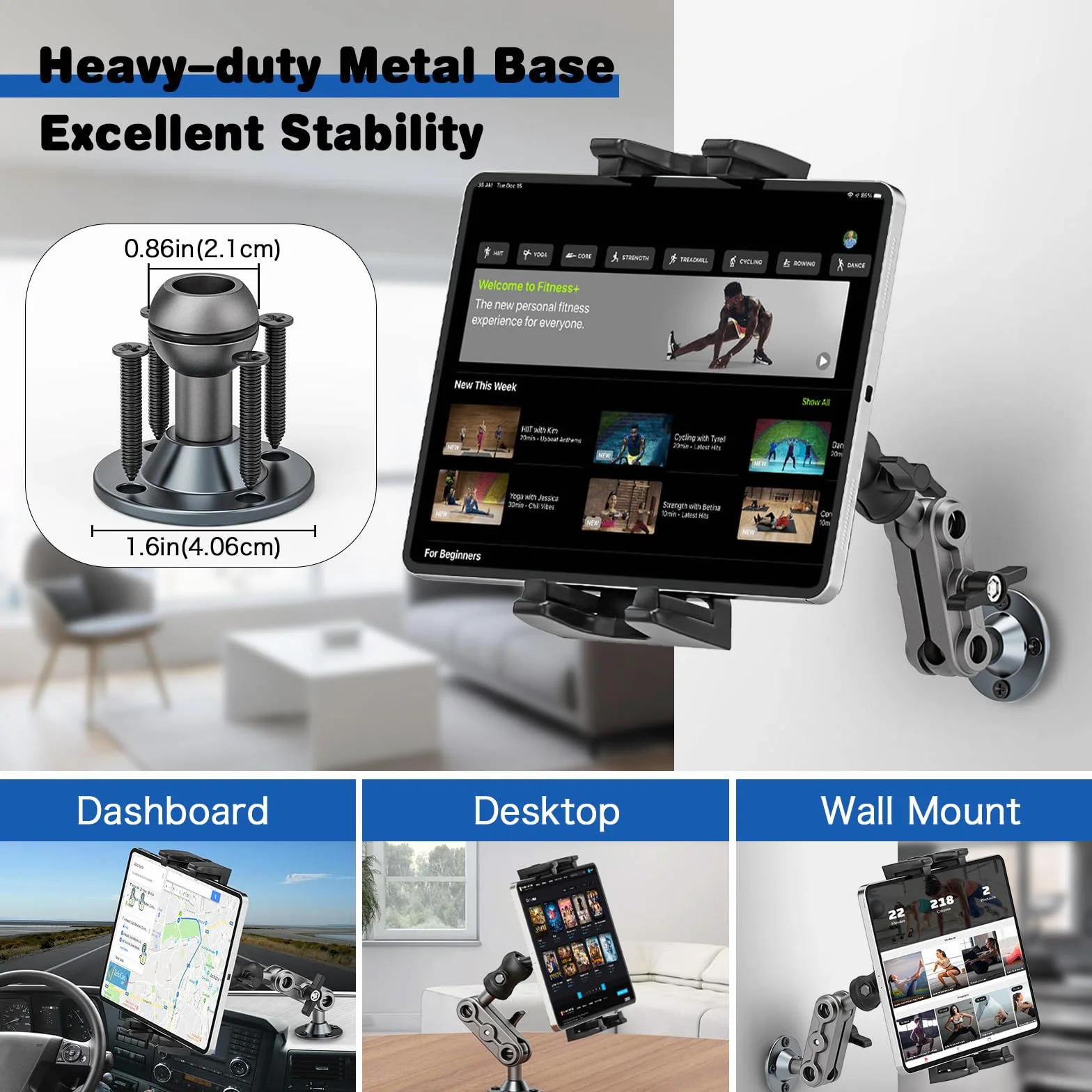 Uchwyt samochodowy na tablet, Heavy Duty Drill Base Tablet, nadaje się do samochodów ciężarowych, ścian i stołów, kompatybilny z tabletami i smartfonami od 4,7 do 12,9 cala