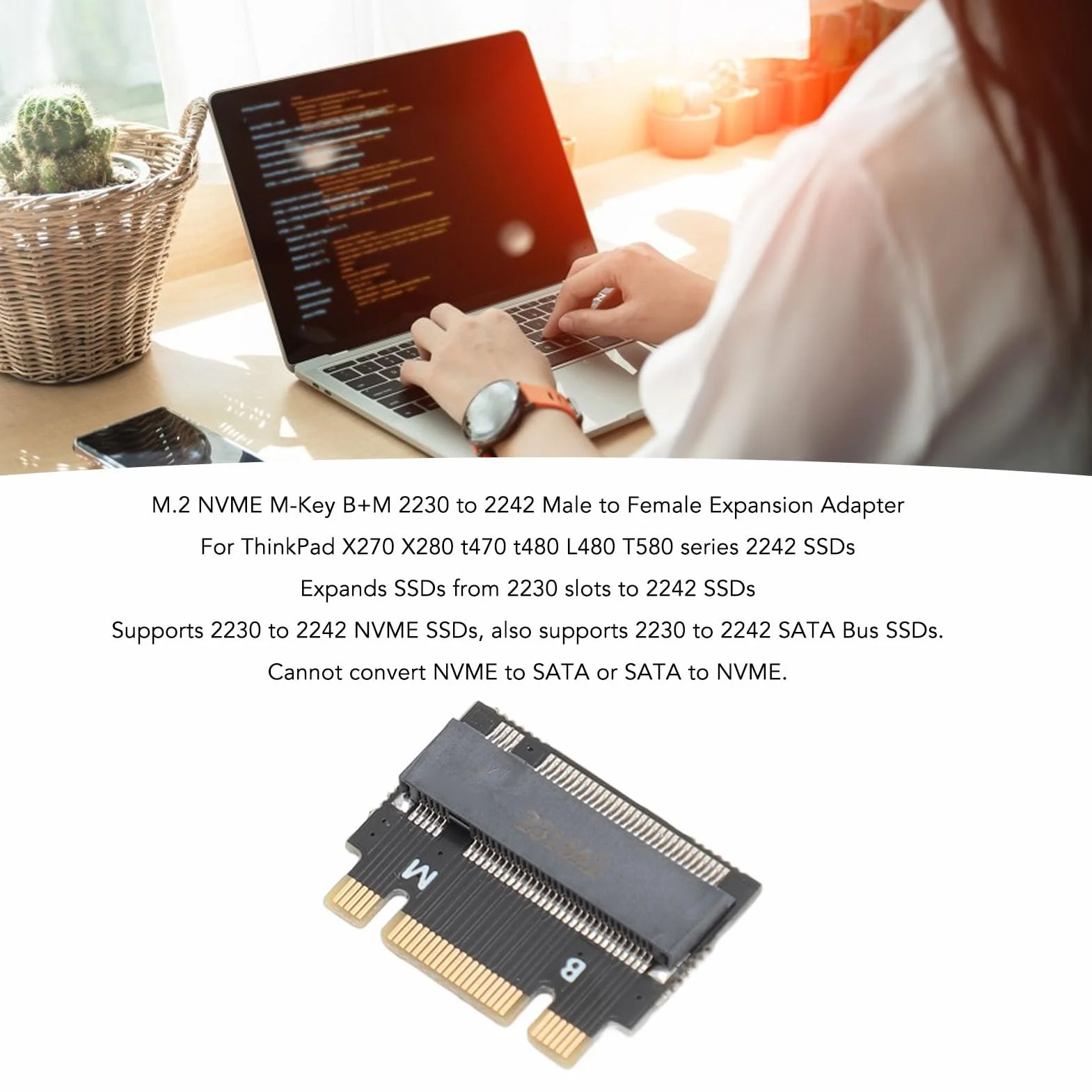 M.2 NVME Adapter M Key B M 2230 do 2242 Przedłużający Męski na żeński do ThinkPad X270 X280 T470 T480 L480 T580