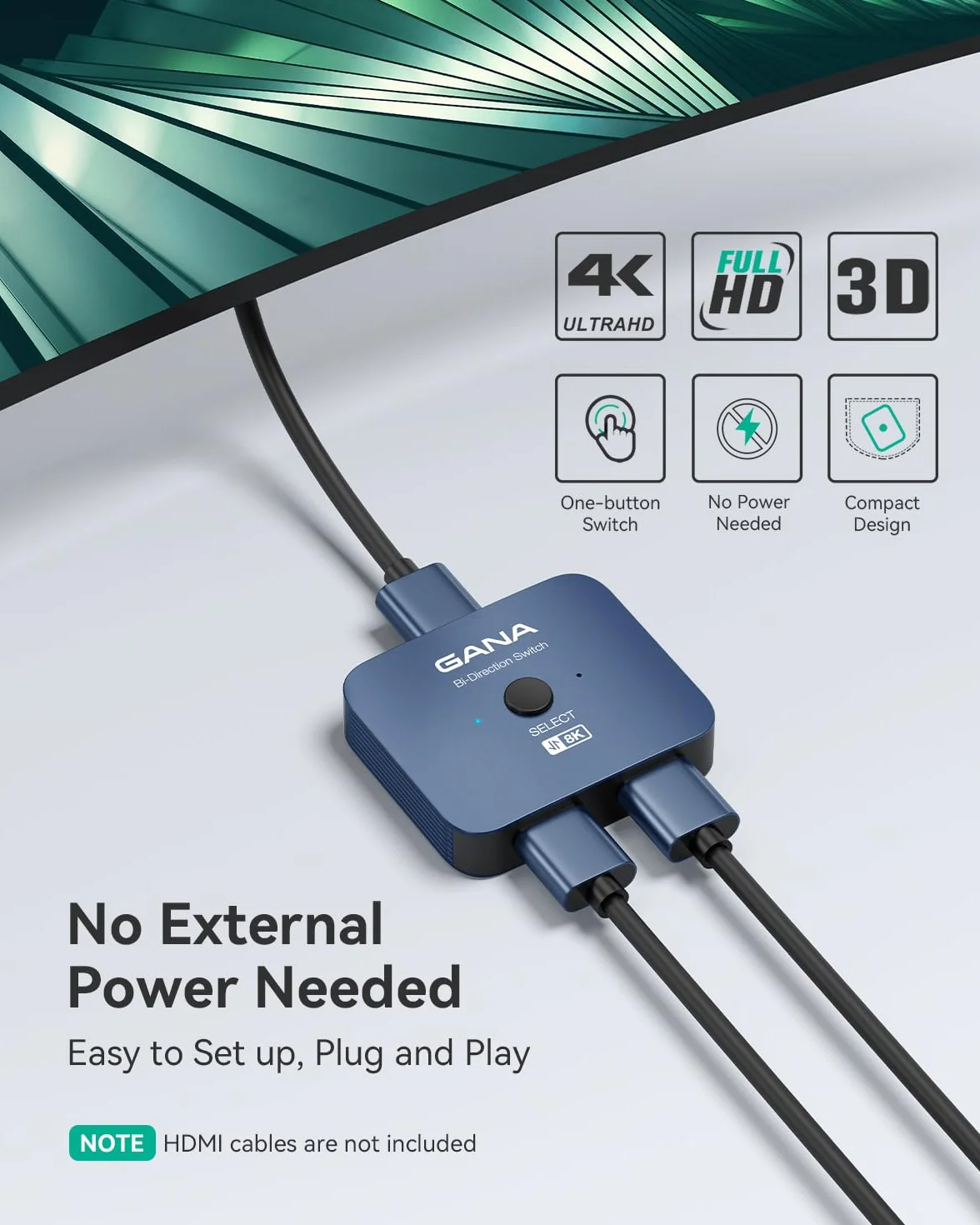 GANA Przełącznik HDMI 2.1 Rozdzielacz 8K 2 w 1 48 Gb/s Aluminiowy