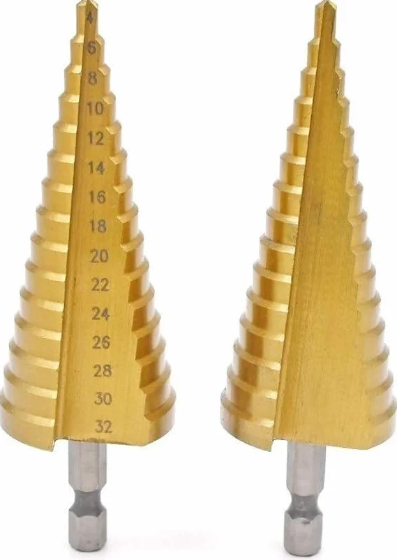 Wiertło stopniowe, wiertło stopniowe, wiertło stopniowe z węglika spiekanego 1 szt. HSS stal tytanowe wiertła stopniowe stożkowe narzędzia tnące stal obróbka drewna drewno metal wiercenie (4 12 mm) (4