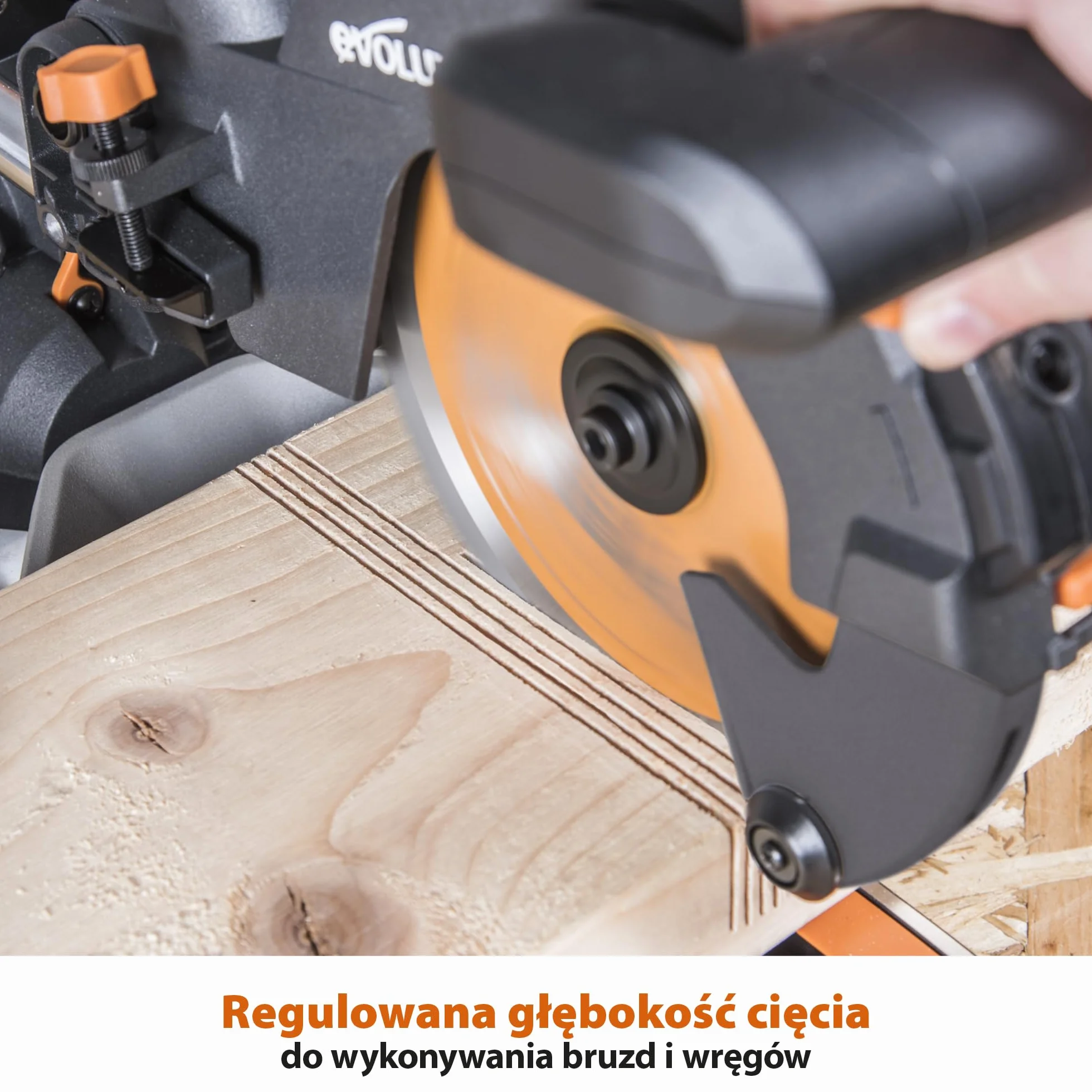 Evolution Power Tools Przesuwna ukośnica do cięć złożonych Plus R210SMS+ – w zestawie tarcza do różnych materiałów, tnie drewno, metal, plastik i inne, cięcie z nachyleniem i ukośne, 210 mm (230 V)