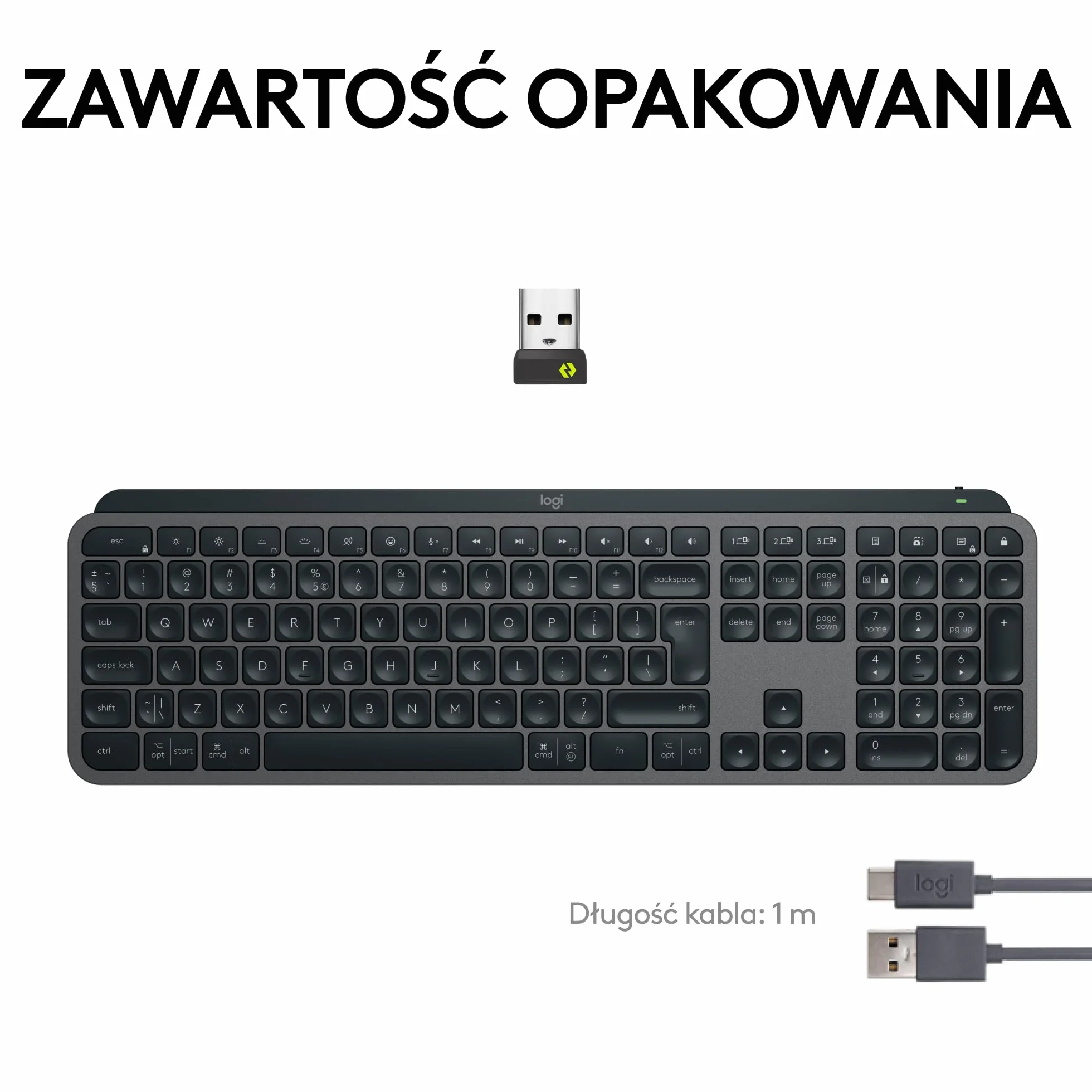 Logitech MX Keys S Bezprzewodowa Klawiatura Niski Profil Cicha Podświetlana Bluetooth USB-C QWERTY US Intl Szary