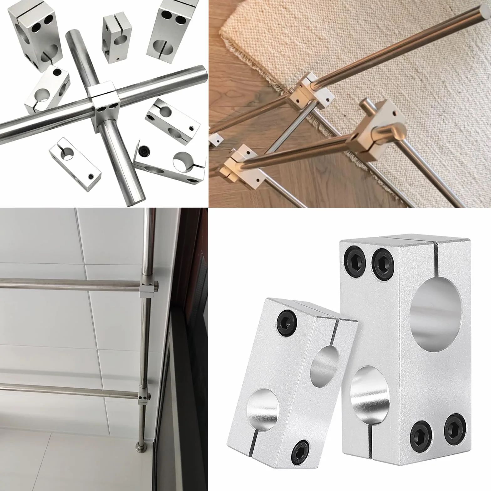 4 szt. Zacisk mocujący do słupka ze stopu aluminium - pionowy wspornik mocujący do osi optycznej i rur stalowych blok krzyżowy 4 szt. 16 x 30 mm - podwójne śruby