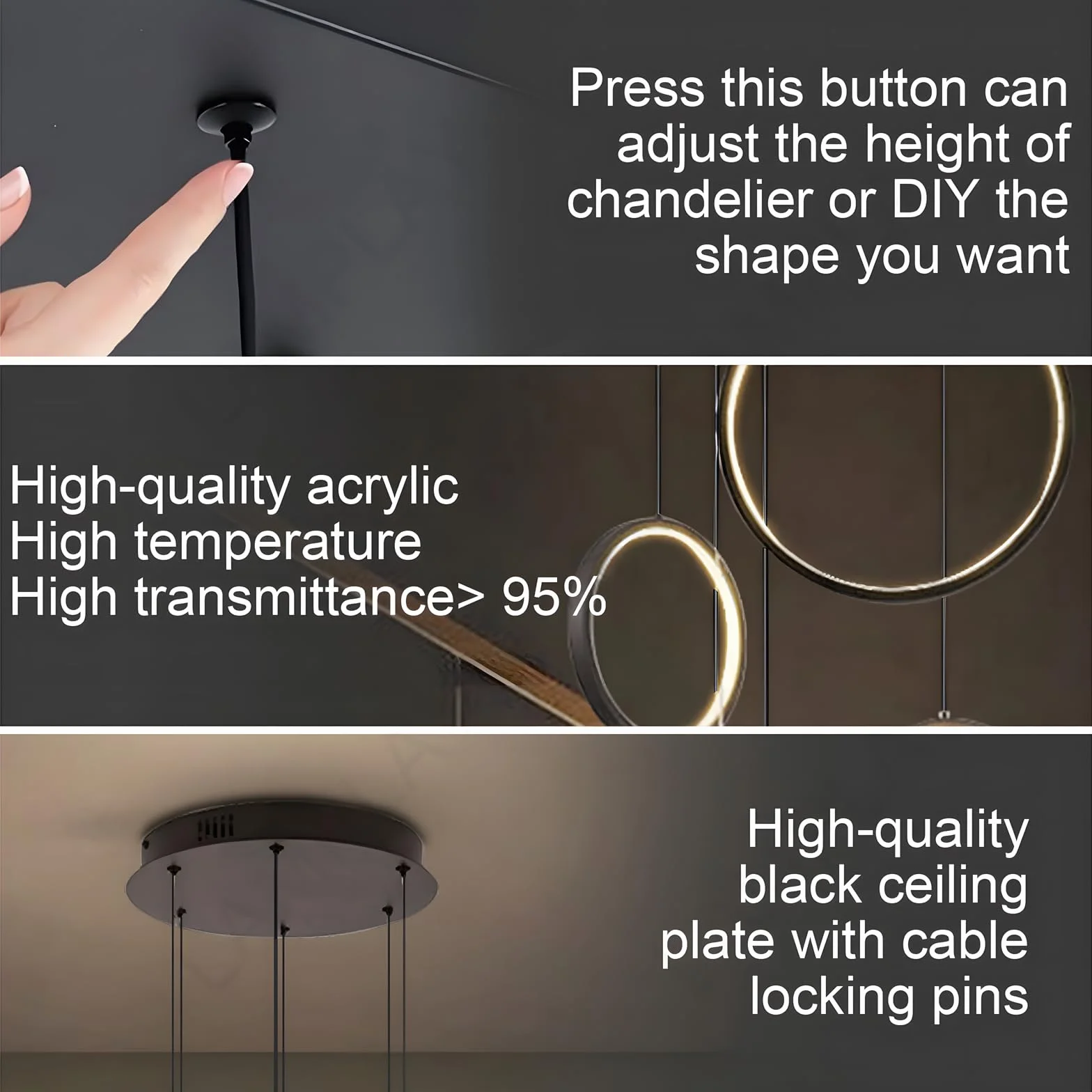 LED Długi Żyrandol Schodowy, Nowoczesna Lampa Na Wysoki Sufit Z 6 Czarnymi Pierścieniami, Lampa Wisząca DIY Z Regulacją Wysokości, Ściemniana Za Pomocą Pilota 3000K-6000K, Schody, Willa