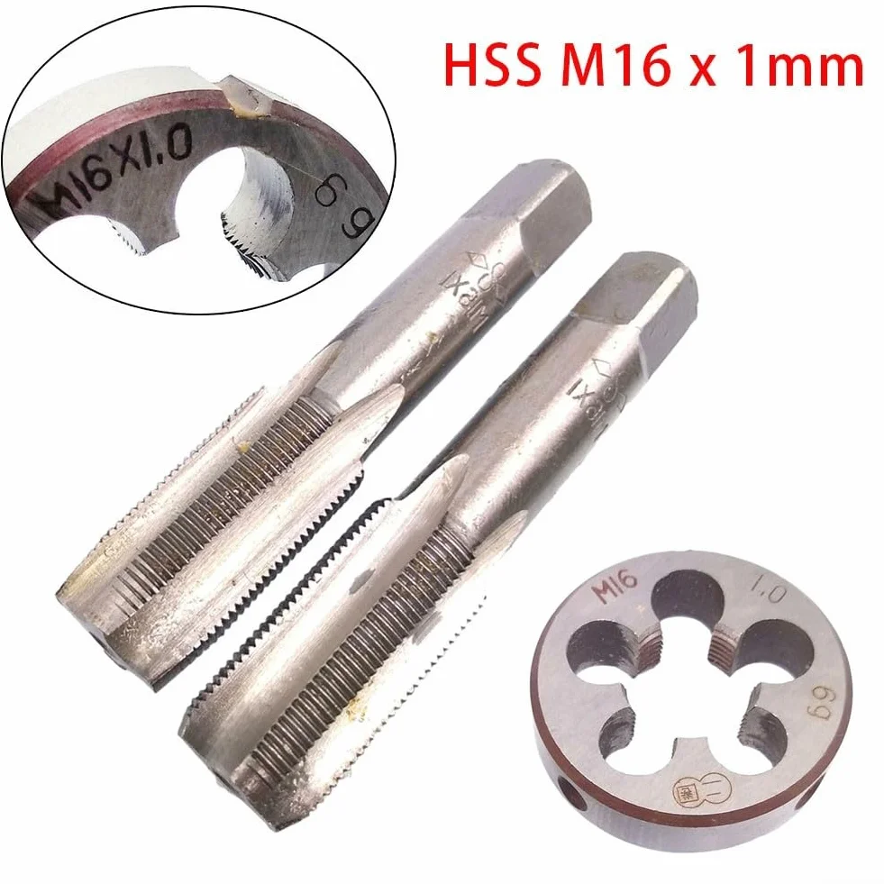 Zestaw gwintowników i narzynek, gwintowniki i narzynki do gwintów okrągłych, gwint stożkowy HSS M16x1 mm i narzynka M16x1 mm do gwintów metrycznych