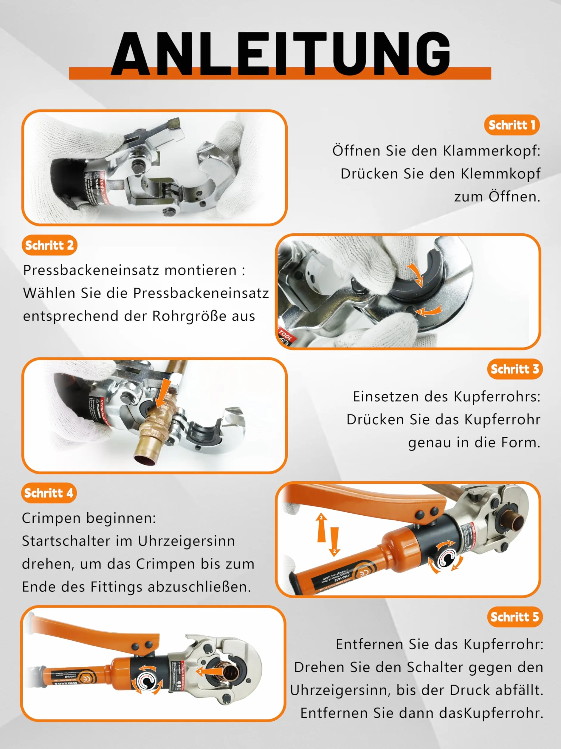 AMZCNC Profesjonalne szczypce do prasy hydraulicznej ze szczękami zaciskowymi, profil V 12-15-18-22-28 zestaw narzędzi do zaciskania rur miedzianych, rur stalowych C i rur ze stali nierdzewnej