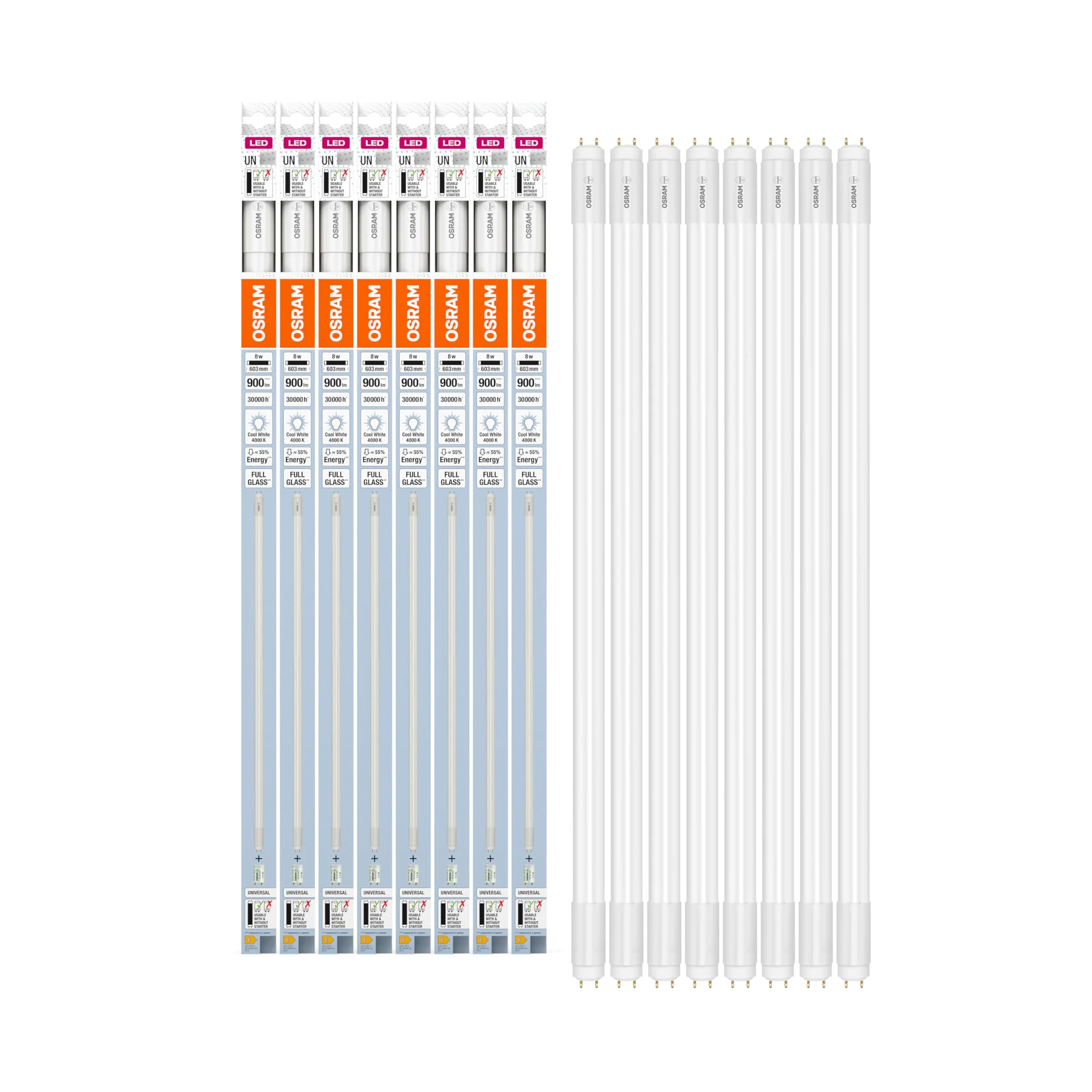 OSRAM Rurka LED T8 18 Un 600 mm, Liniowa Rurka LED, 8W, 900LM, 4000K, Zimne Białe Światło, Zamiennik LED dla Rur Lekkich T8 z Gniazdkami G13, Długa Żywotność