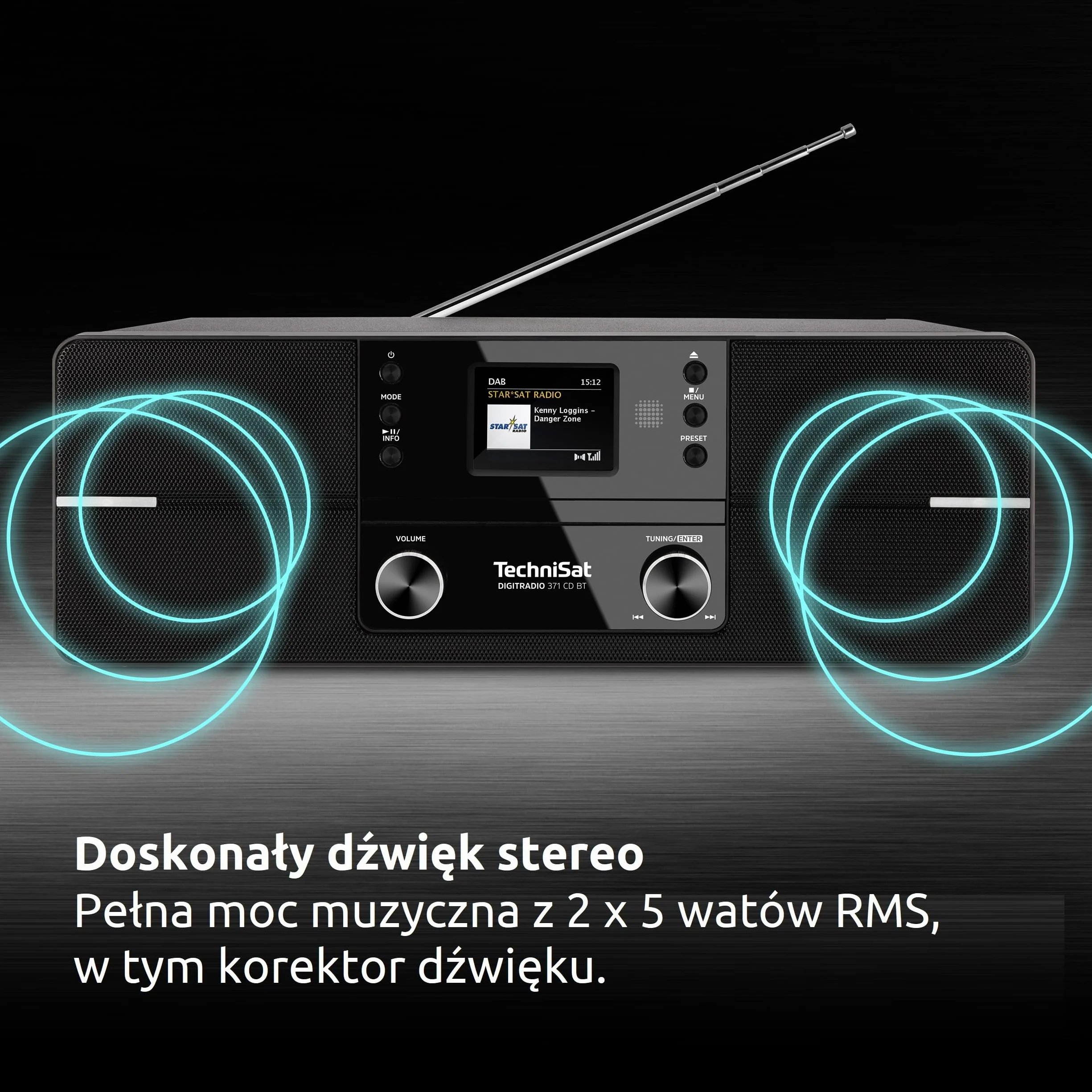 TechniSat DIGITRADIO 371 CD BT - cyfrowe radio stereofoniczne (DAB+, FM, odtwarzacz CD, Bluetooth, kolorowy wyświetlacz, USB, AUX, gniazdo słuchawkowe, budzik, 10 W, pilot zdalnego sterowania) czarny