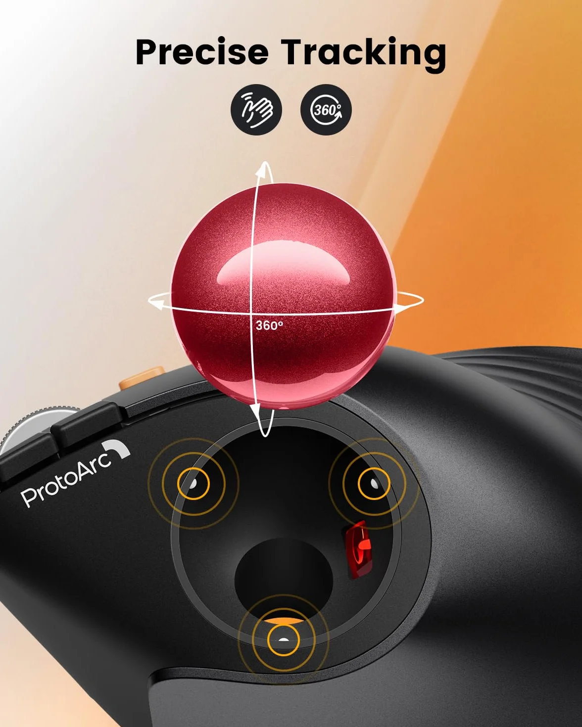 ProtoArc Pionowa bezprzewodowa mysz Trackball - EM05 ergonomiczna mysz kulkowa Bluetooth, 3 połączenia urządzeń do iPada, Maca, Windows PC