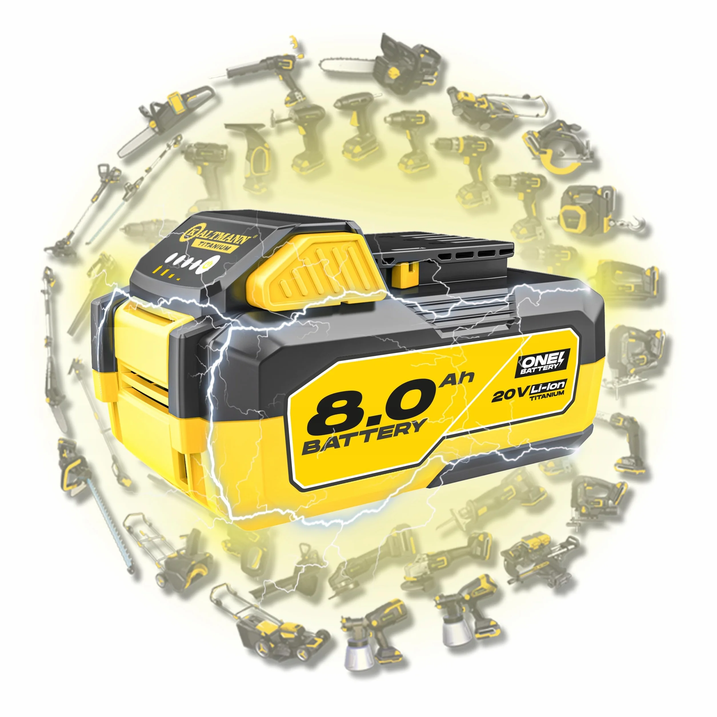 Akumulator Li-Ion Kaltmann TITANIUM TURBO 20V 8.0Ah | Ogniwa 21700 | Wskaźnik LED | Długi Czas Pracy | Mocna Bateria do Narzędzi Bezprzewodowych | KTI-A80TURBO
