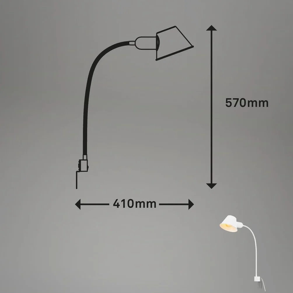 Briloner Elastyczna Lampa Nocna Biała z Przełącznikiem | Regulowana Lampa do Sypialni | Oprawka E27 | Maks. 10 W | Kabel 63 cm | Idealna do Czytania