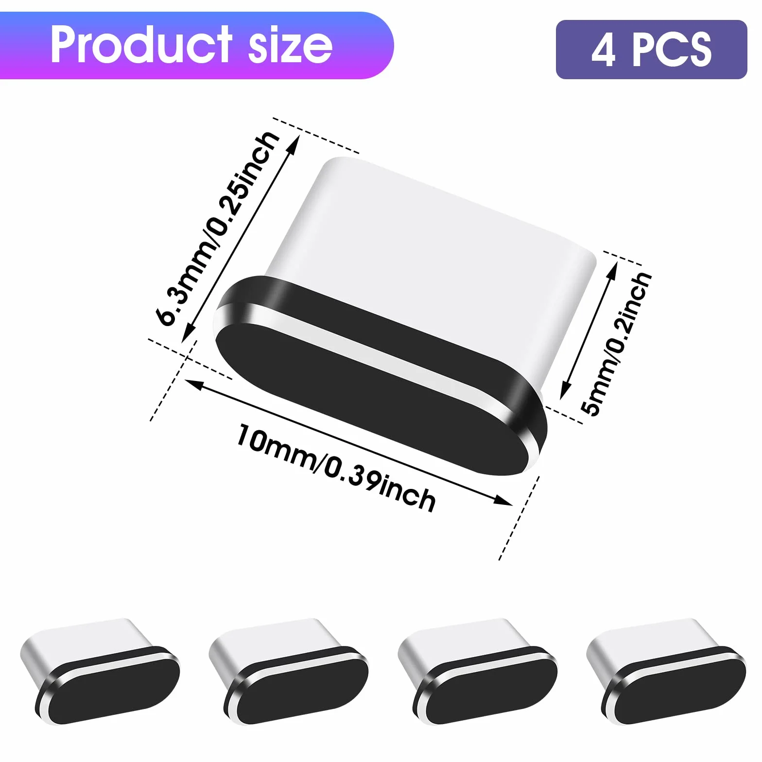Sibba 4 przeciwpyłowe wtyczki USB typu C i Micro USB pokrywa port do smartfonów Android (czarna)