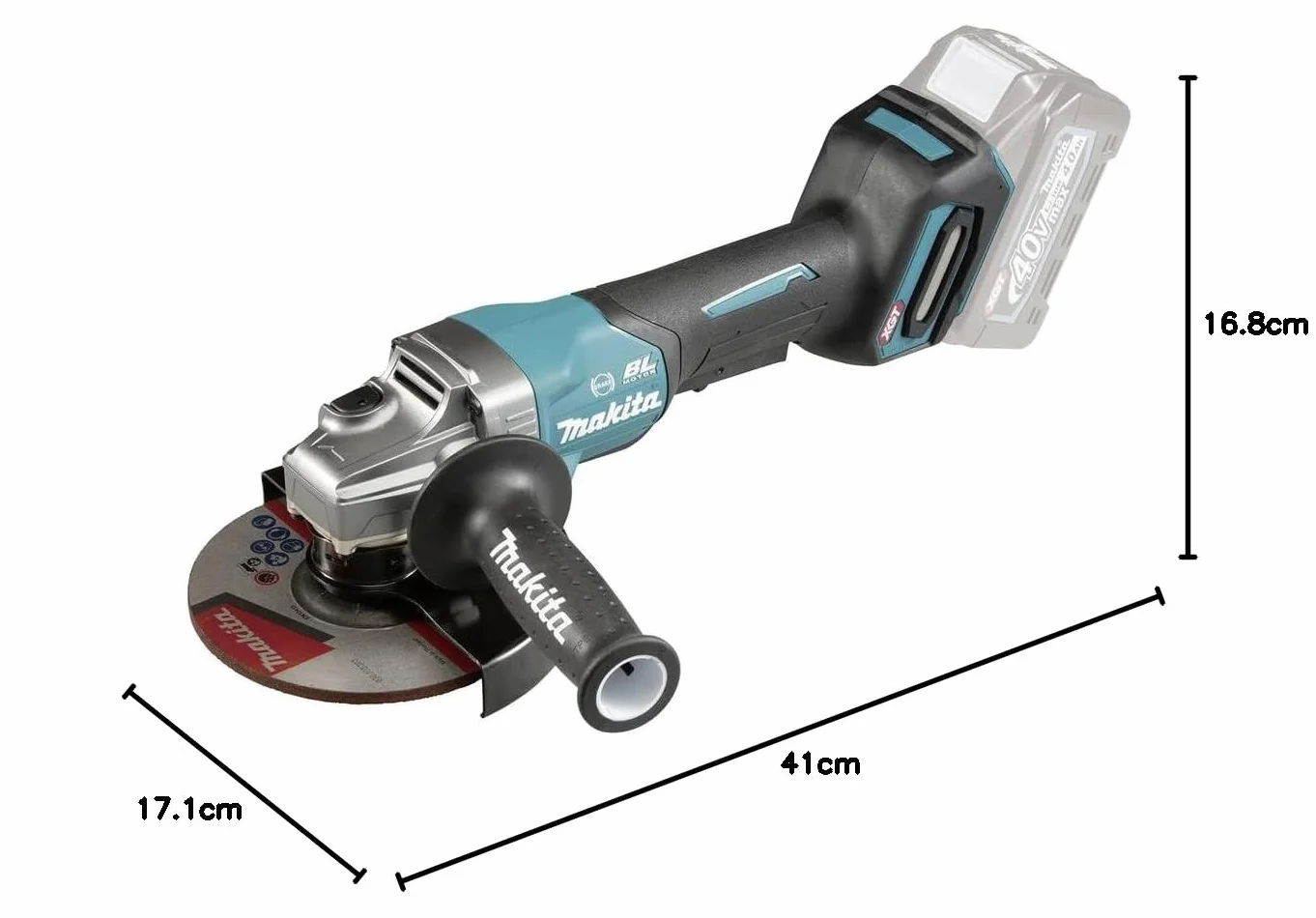 Makita GA036GZ akumulatorowa szlifierka kątowa 40 V maks. (bez akumulatora, bez ładowarki), petrol