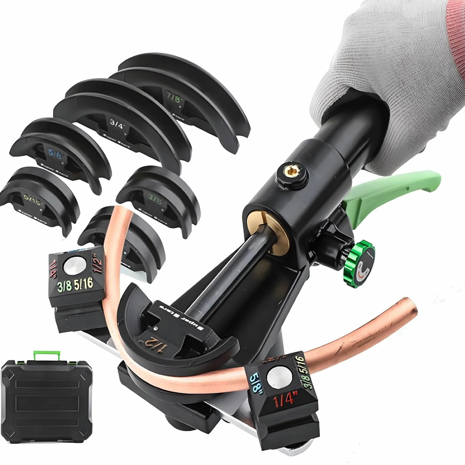 Zestaw hydraulicznych giętarek do rur, ręczne narzędzie do gięcia rur miedzianych z 7 matrycami do rur 6-22 mm, pojemność 180 kN, kąt 180°, idealne do projektów HVAC i hydraulicznych