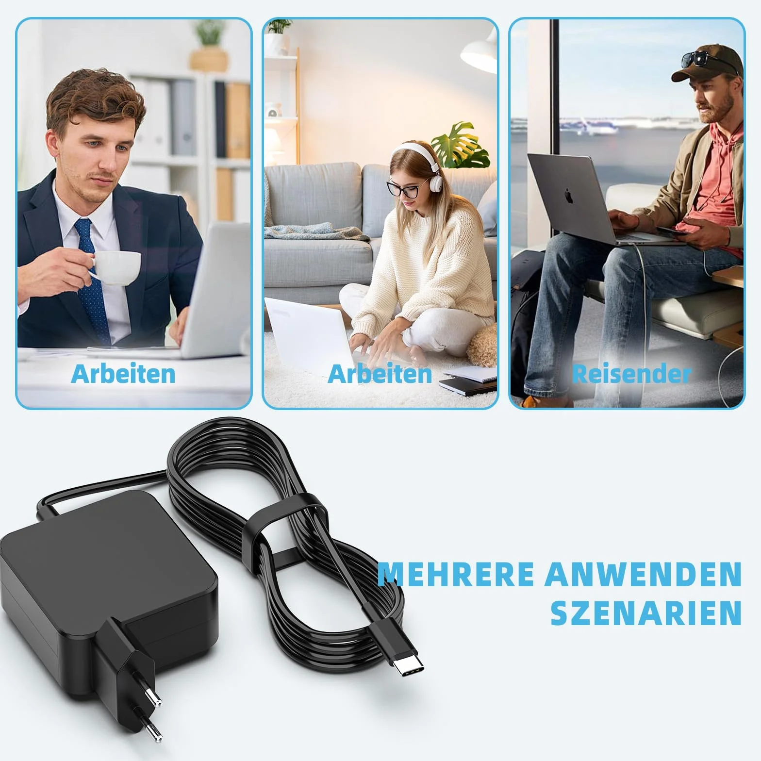 Kabel do ładowania laptopa 65 W USB C do Thinkpad X1 Yoga, Asus Chromebook, Huawei Matebook, MacBook Pro/Air, HP Spectre, Xiaomi Air Google Samsung Acer 20V 3,25A adapter ładujący