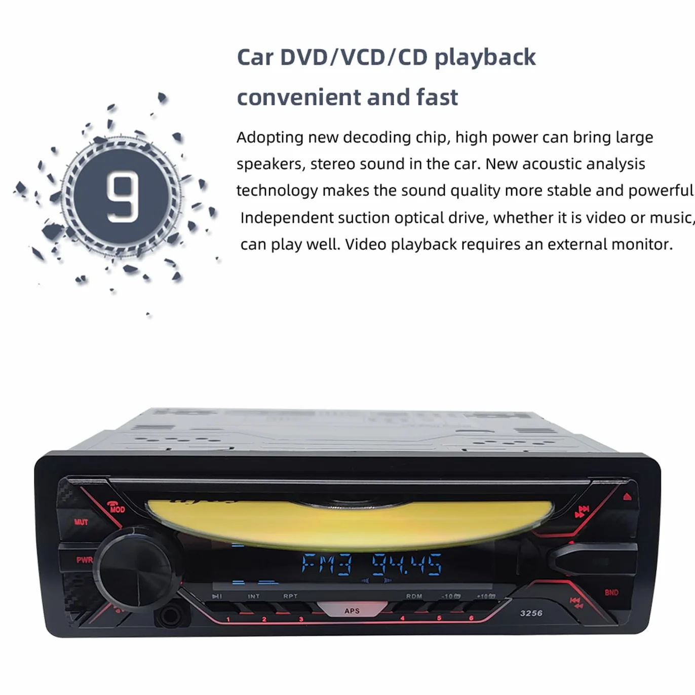 Radio samochodowe 1 Din Bluetooth MP3 z odłączanym panelem Autoradio FM AUX USB SD CD