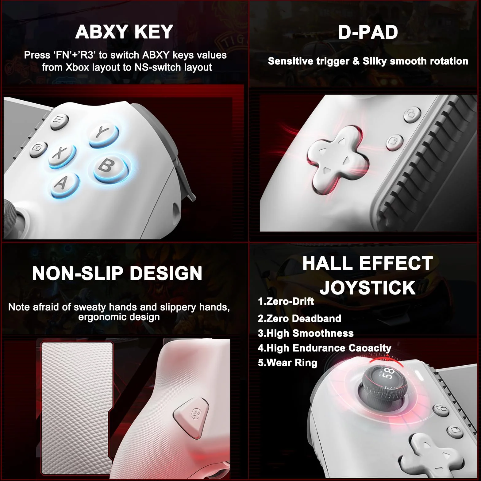 Kontroler USB C do iPada/tabletu 6,7-11 cala, joystick Plug and Play, Remote Play Controller do PS5/Xbox/PC, Cloud Game, Hall Rocker/Trigger, Passthrough Charging