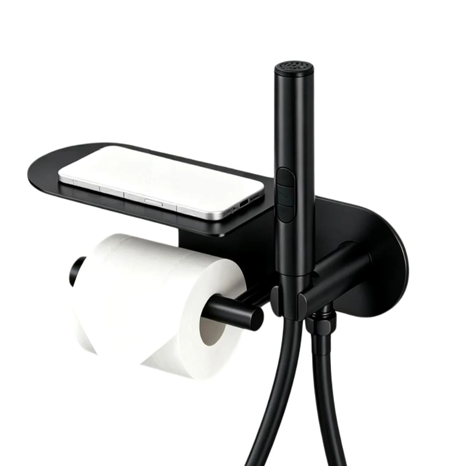 Ręczny bidet (słuchawka) z uchwytem na papier toaletowy i półką | Regulowana słuchawka bidetowa do zimnej wody z zaworem odcinającym (3 funkcje)