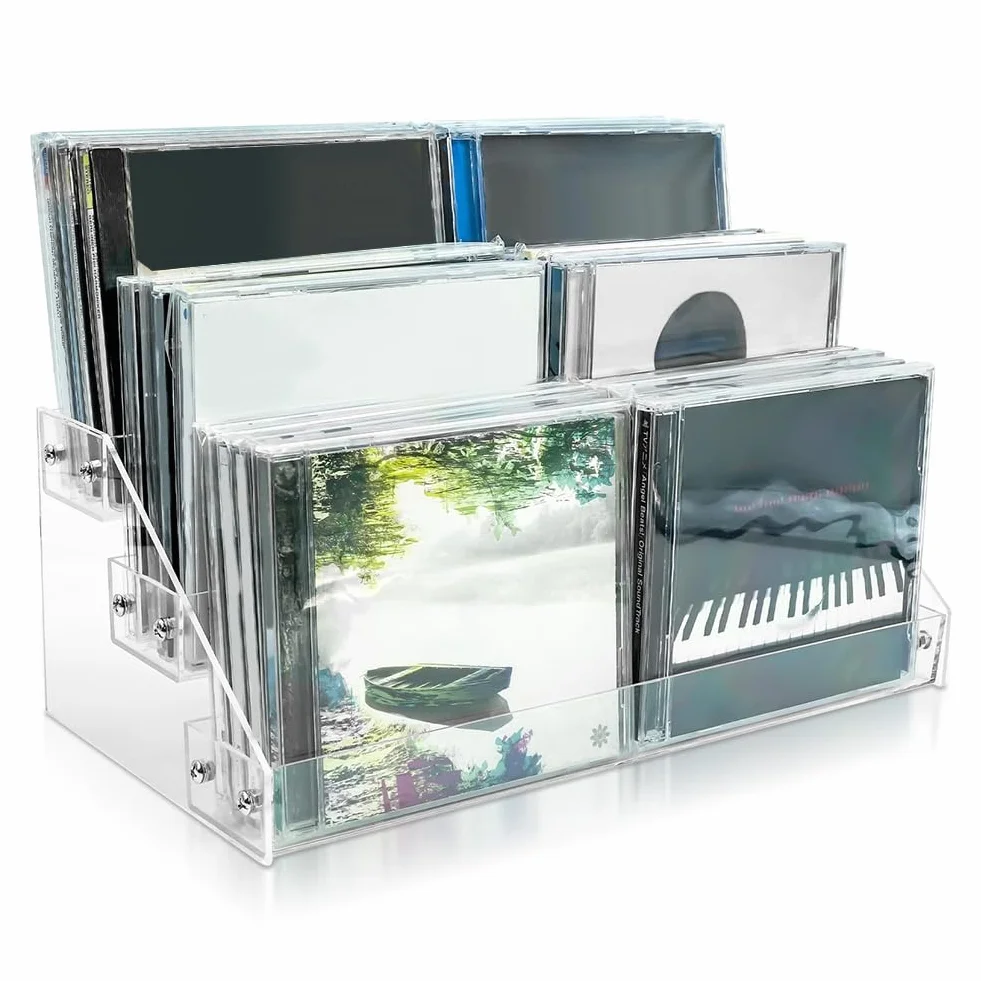 3-poziomowy przezroczysty akrylowy uchwyt na płyty CD kaskadowy stojak do przechowywania płyt CD