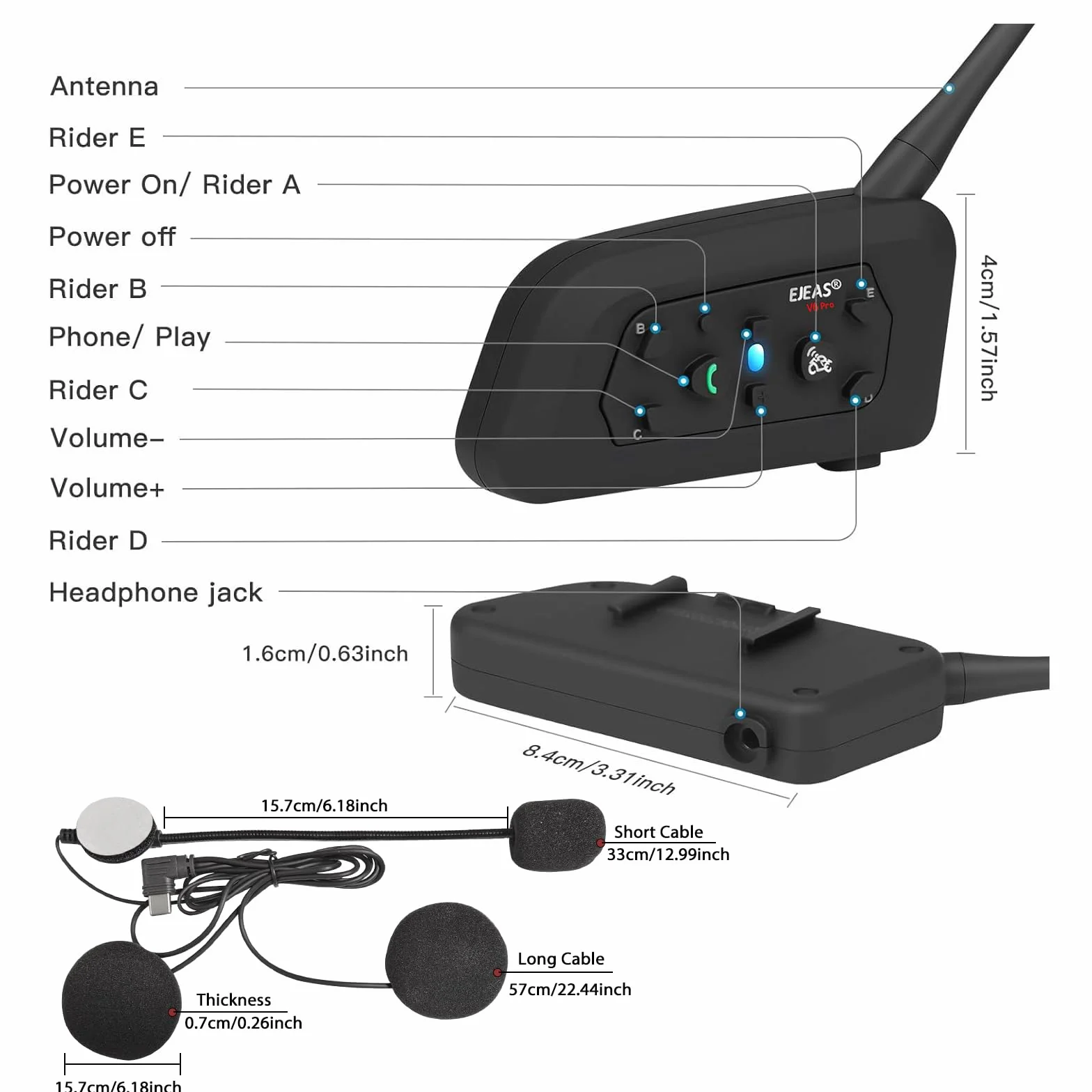 EJEAS V6 Motocyklowy interkom Bluetooth 1200m Zestaw słuchawkowy Wodoodporny GPS DSP Redukcja szumów USB-C 2 szt.