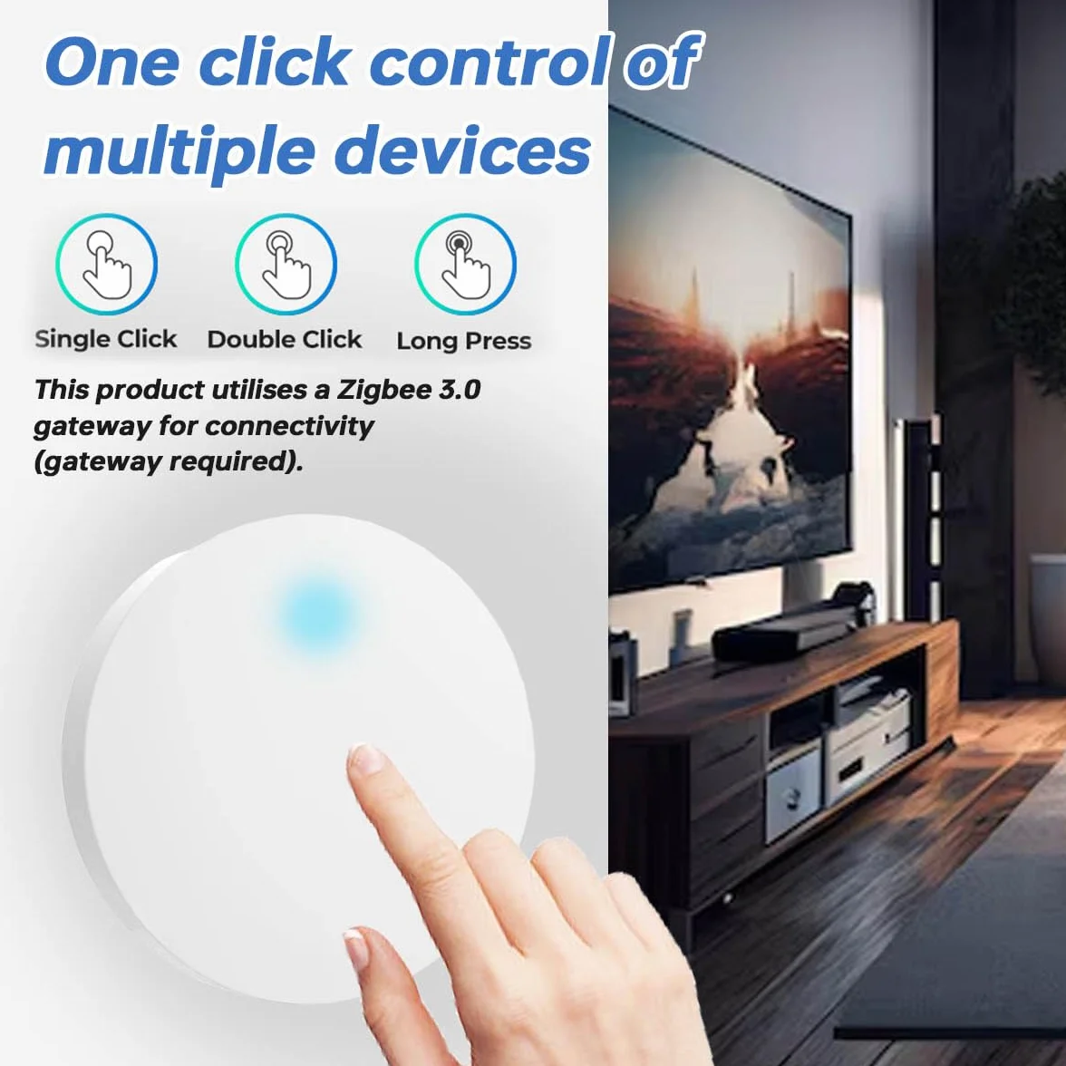 Zigbee bezprzewodowy przełącznik sterowania 3-drożny przełącznik mini z przyciskiem Zigbee dla inteligentnych urządzeń domowych, kompatybilny z aplikacją Tuya, 2 sztuki