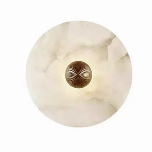Natural Marble Wall Sconce Alabaster Round Vanity Wall Light Fixture,Hardwired Stone Wall Lamp for Bathroom Bedroom Living Room Stairs Hallway(35CM)