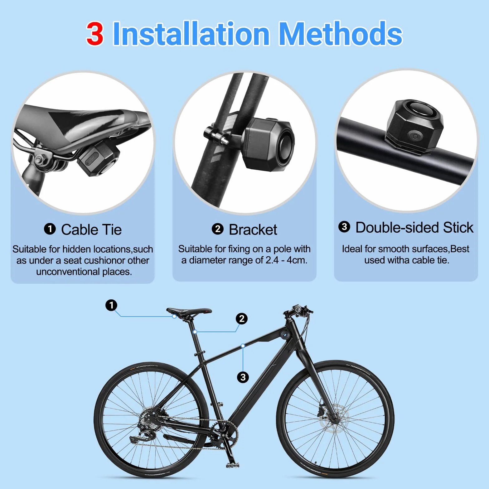 Cruxer Alarm rowerowy z uchwytem, ładowany przez USB, bezprzewodowy alarm wibracyjny antykradzieżowy, głośność i czułość 110 dB, regulowany czujnik, system włamaniowy z pilotem do mobilności motocykla, skutera przyczepy kempingowej