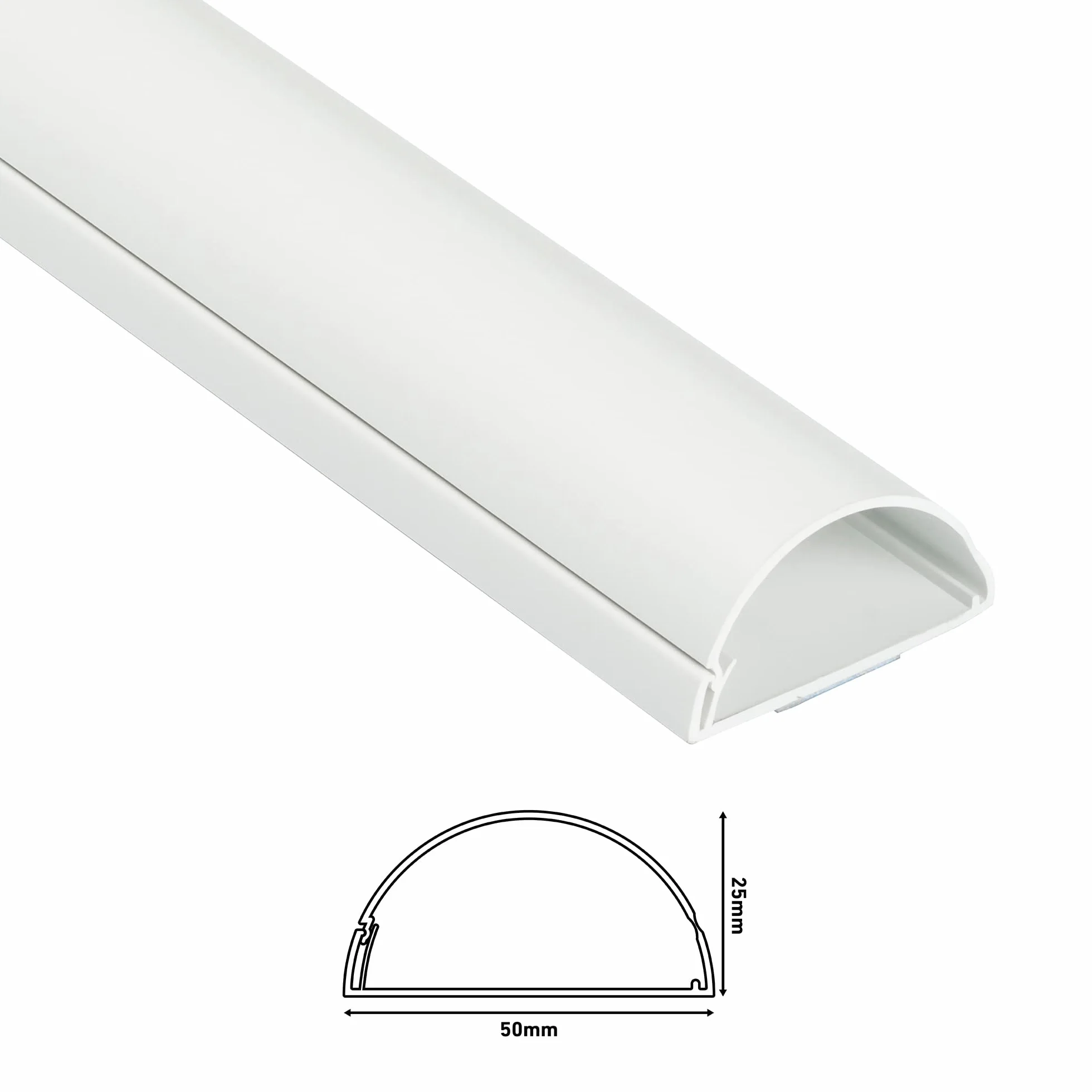 D-Line Maxi kanały kablowe, montowane na ścianie, do telewizora, do malowania, półokrągłe, samoprzylepne osłony kabli, zarządzanie kablami na biurko, 2 x 50 mm (szer.) x 25 mm (wys.) x długość 1 m -