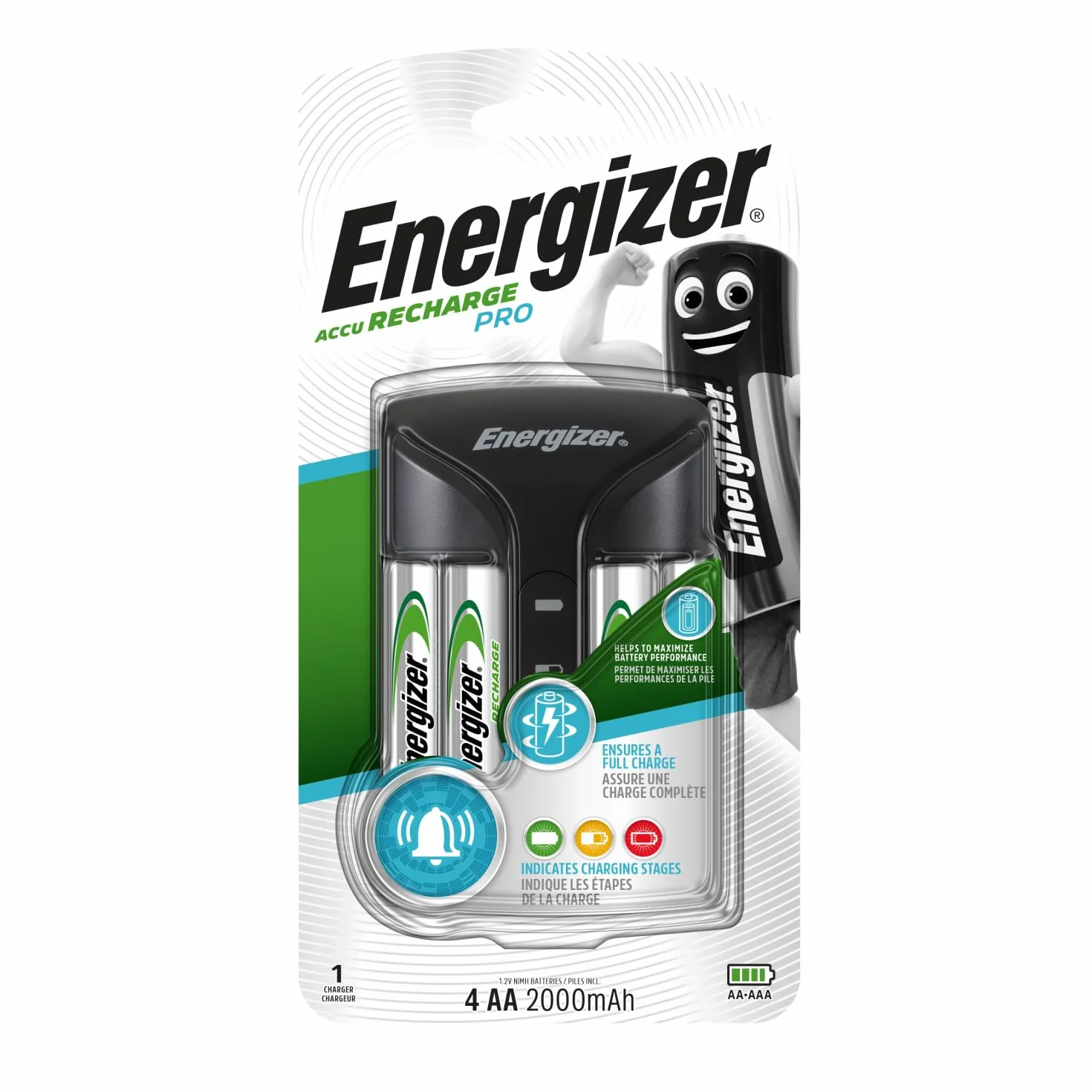 Energizer 639837 Ładowarka do Akumulatorów, Czarny, 4 Sztuki