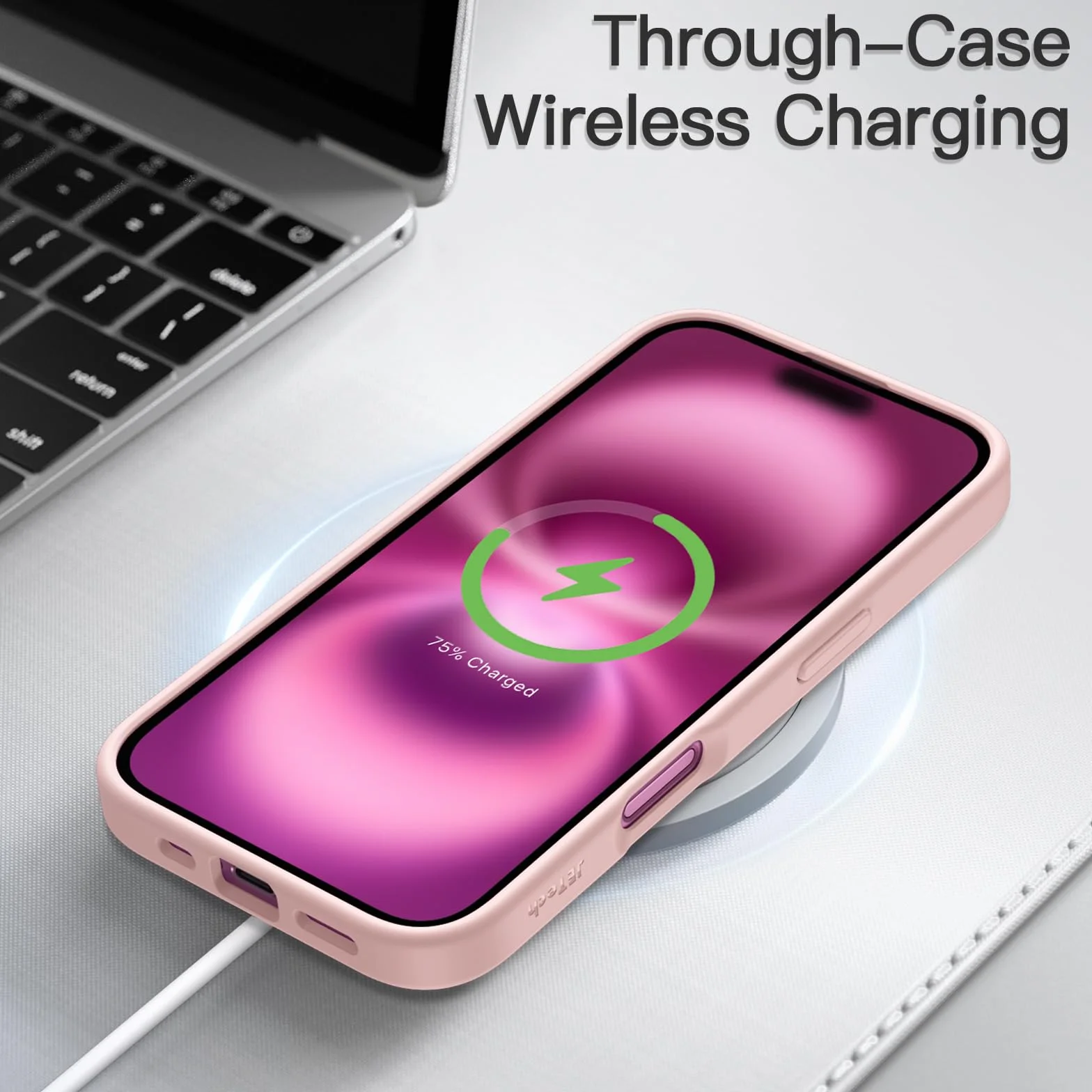 JETech Etui iPhone 16 6,1 Cala Matowe Odporne na Wstrząsy Ochrona Przed Upadkiem Klasy Wojskowej Jasnoróżowy